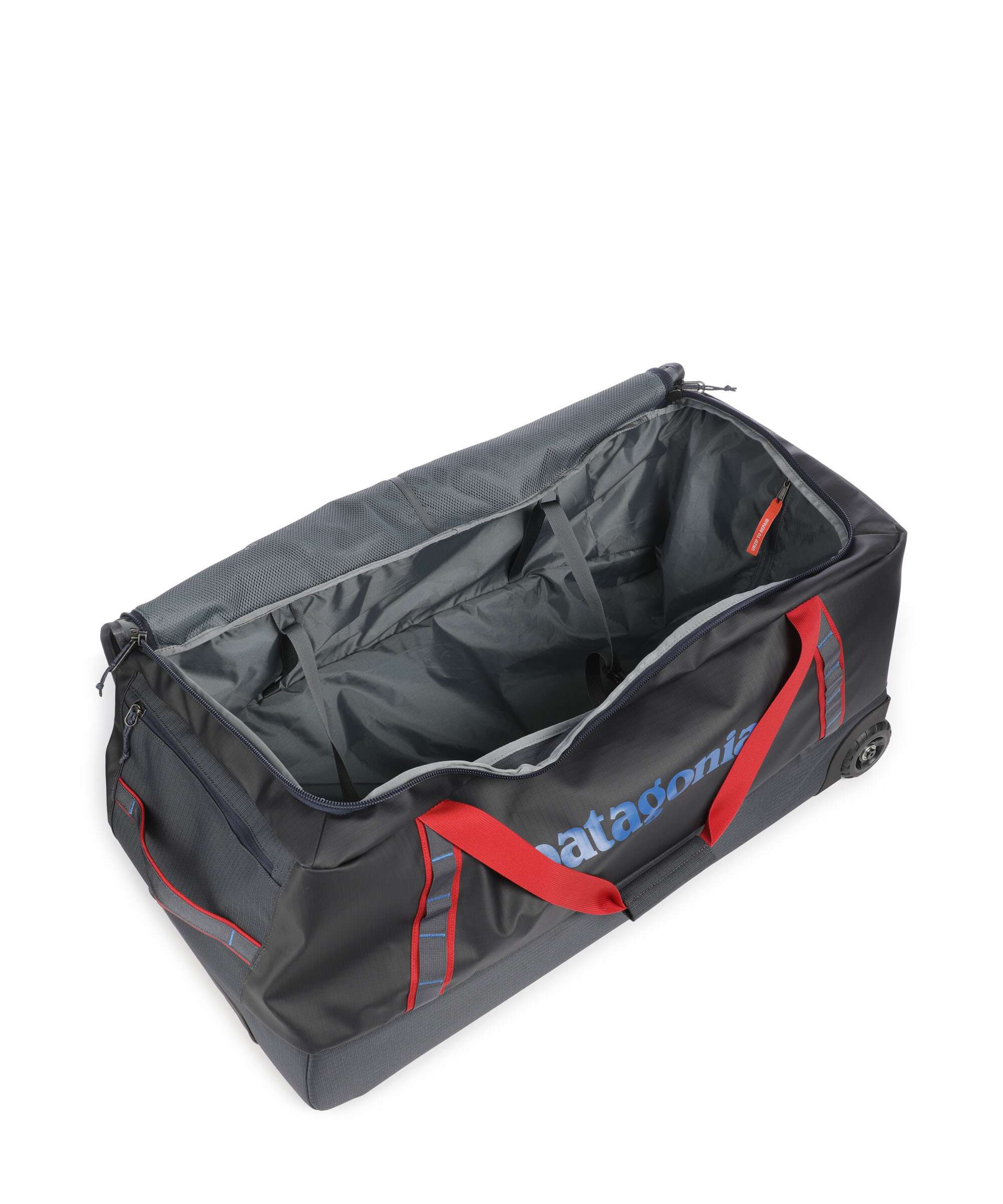 Patagonia Black Hole 100 Travel bag with wheels smolder blue w/amanita red