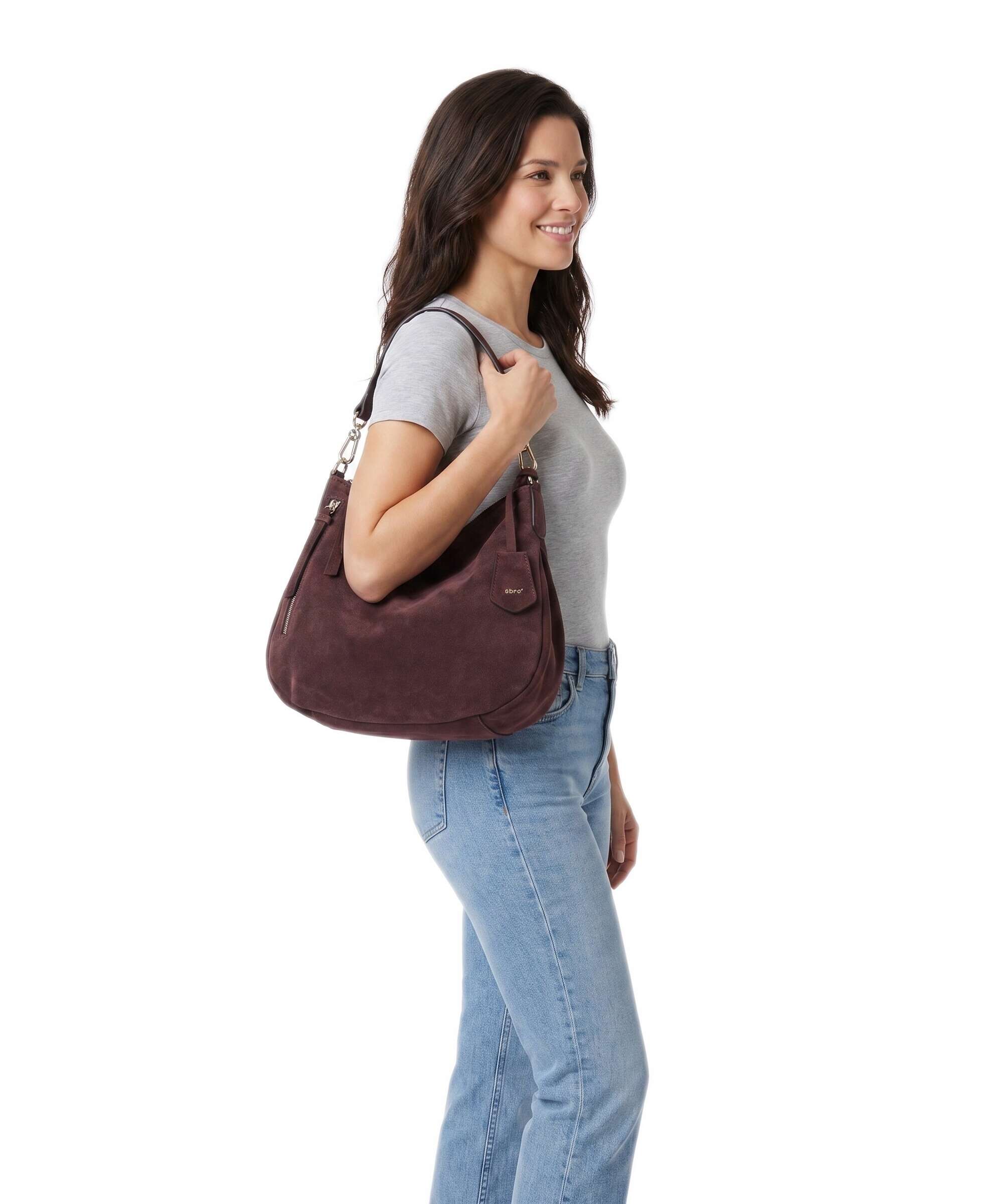 Abro Suede Juna Small Hobo bag burgundy