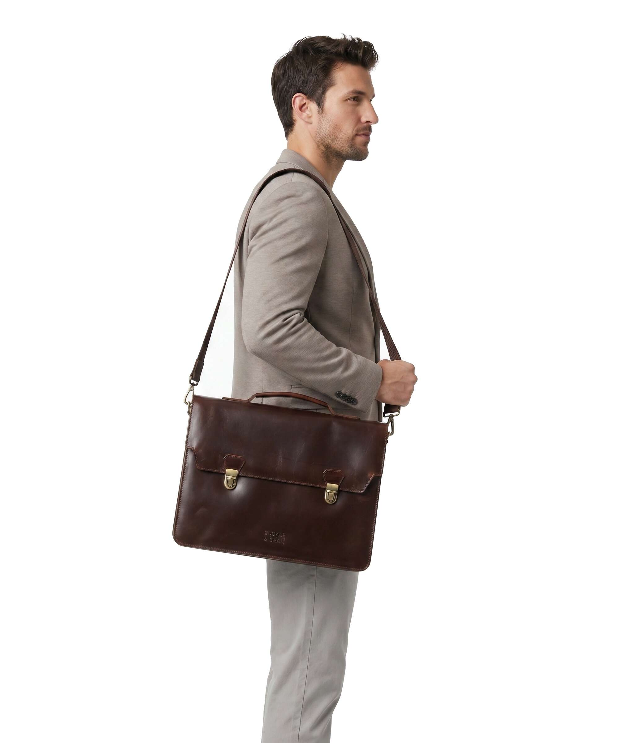 Buckle & Seam Crazy Horse Notes Briefcase brown