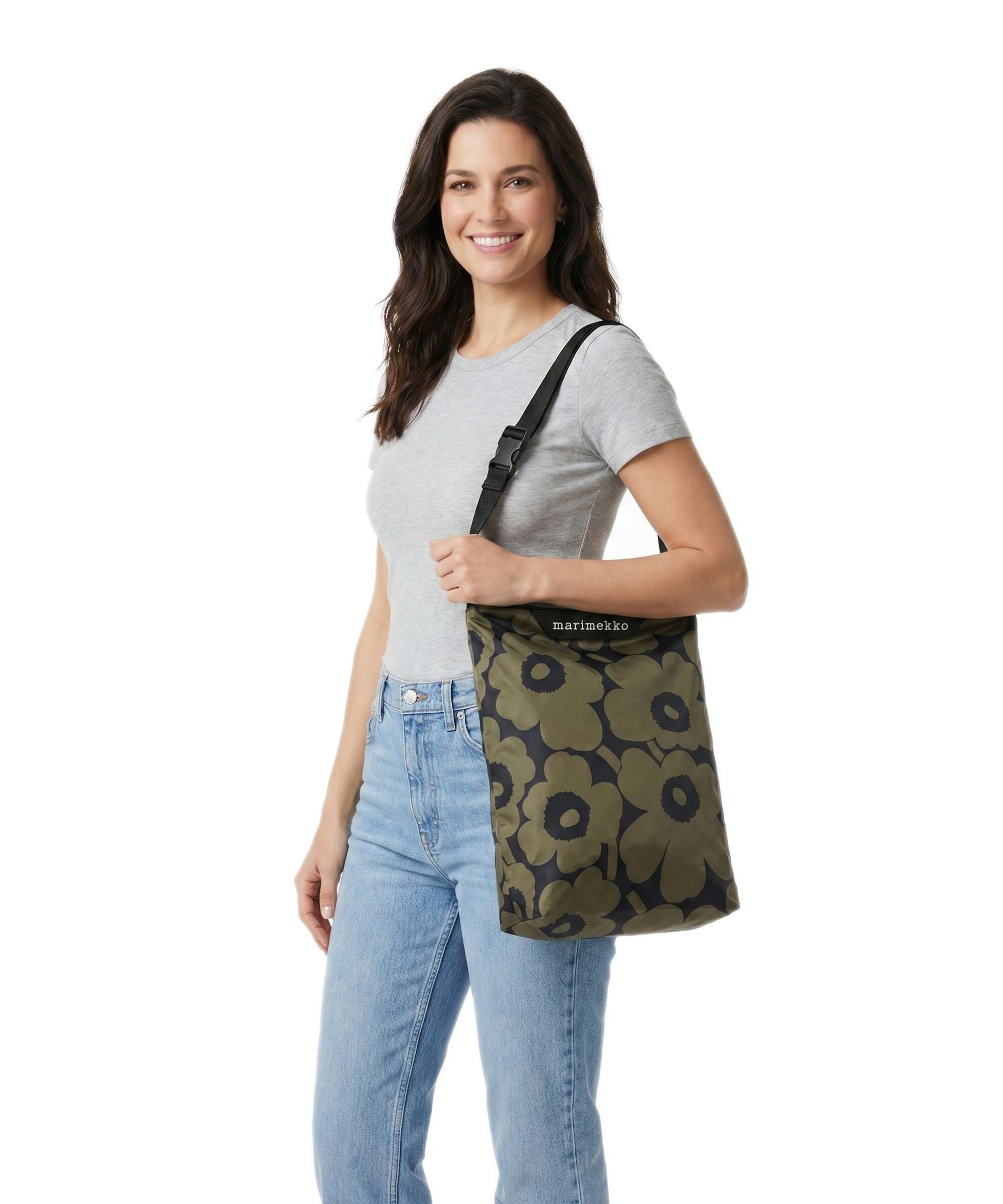 Marimekko Neat M Unikko Hobo bag olive green/dark blue