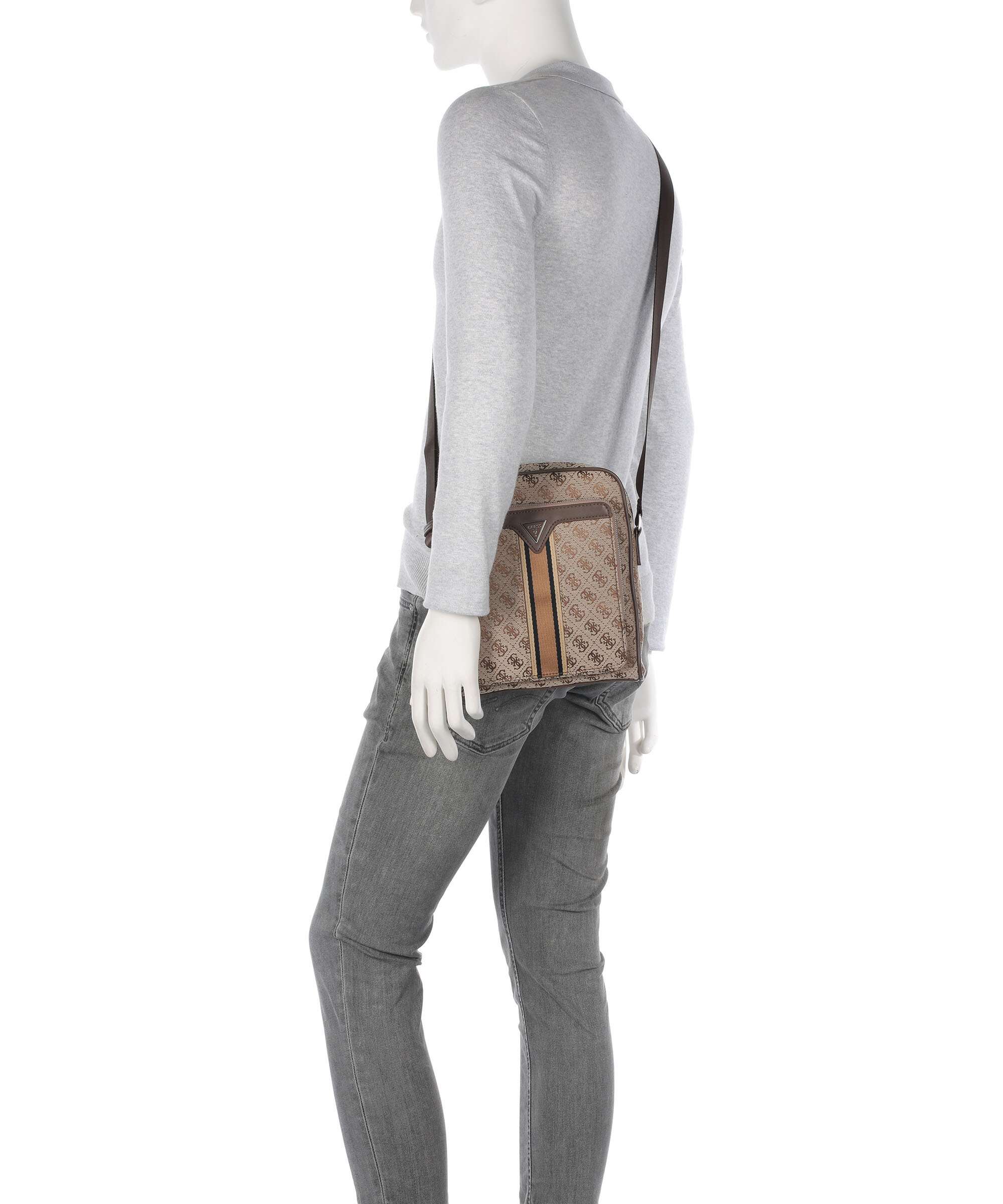 Guess Milano 4G Jacquard Stripe Crossbody bag beige/brown
