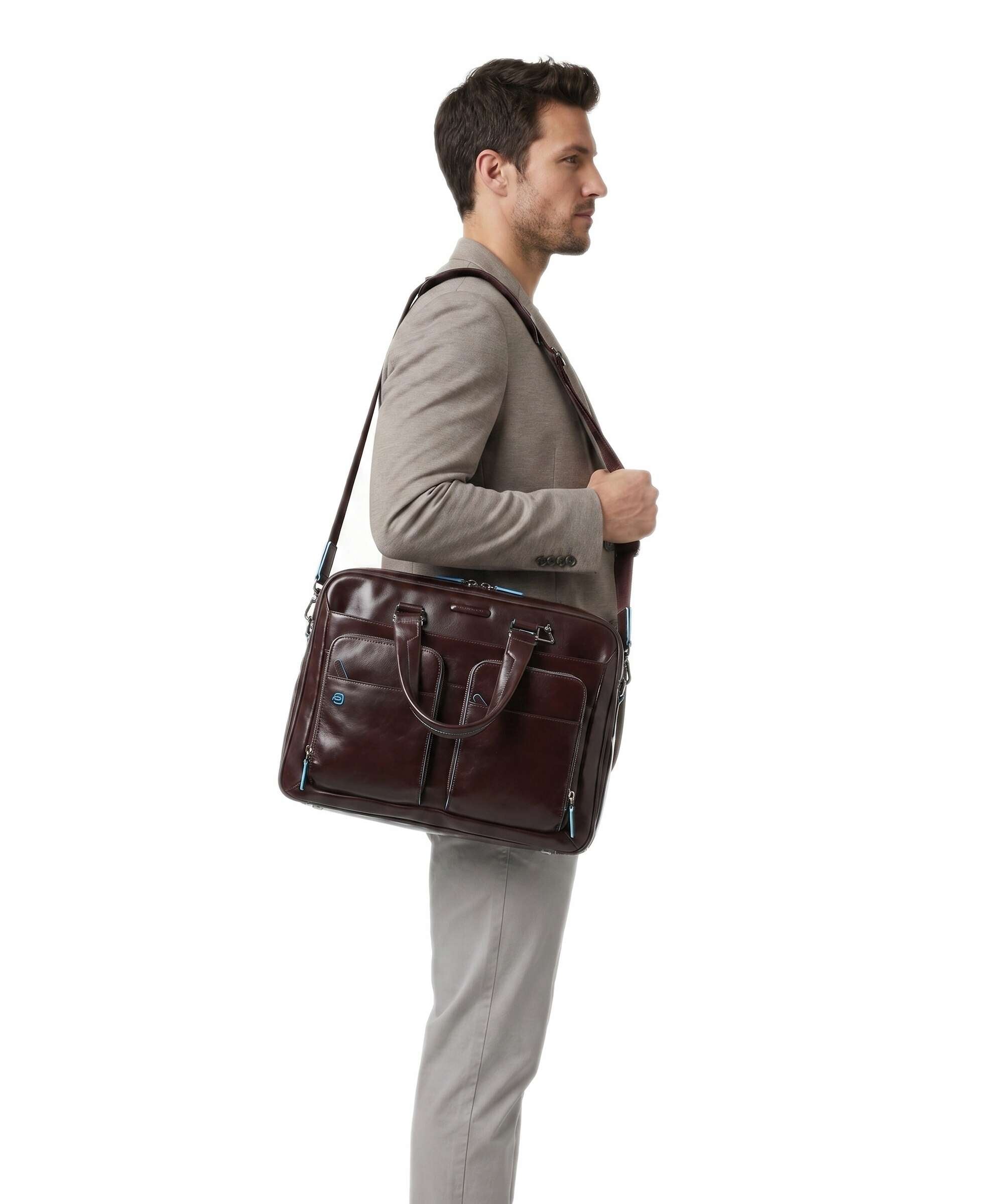 Piquadro Blue Square Briefcase mahogany