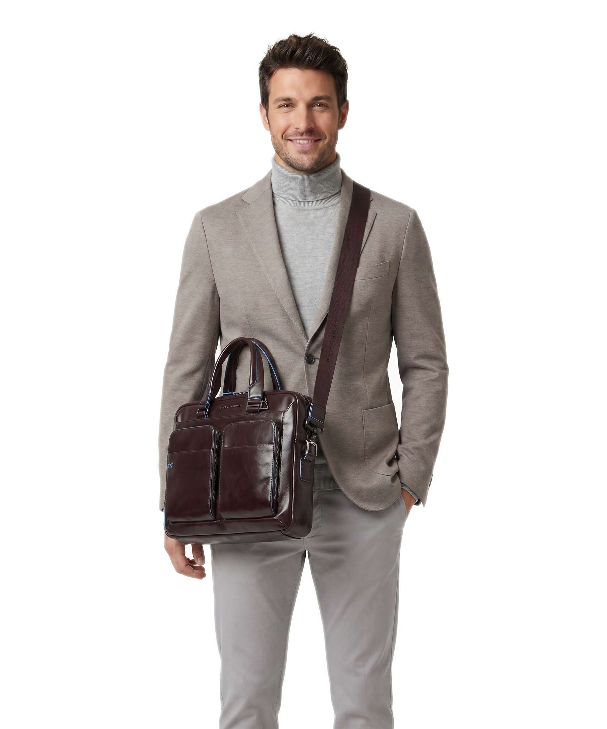 Piquadro Blue Square Briefcase mahogany