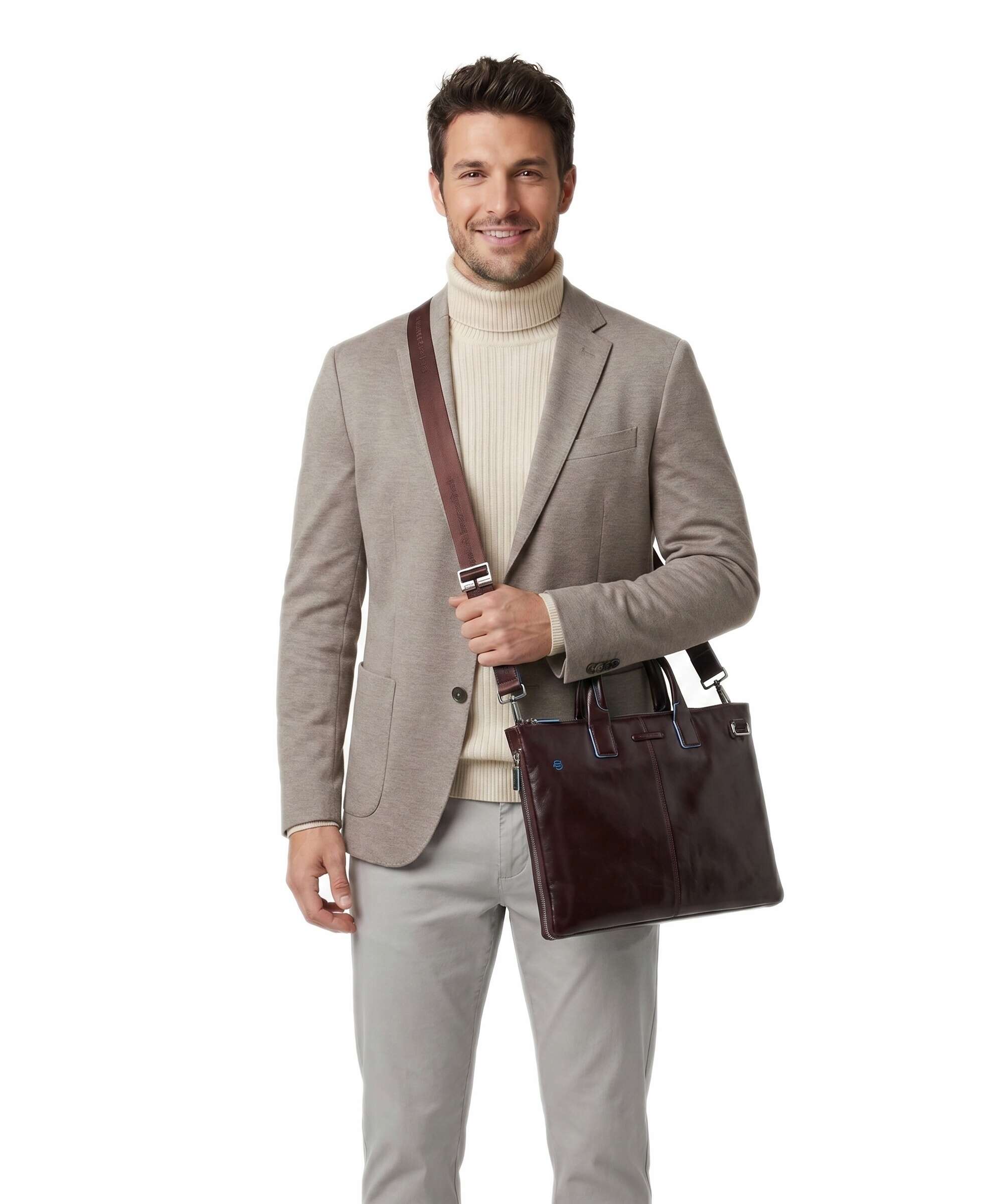 Piquadro Blue Square Briefcase mahogany
