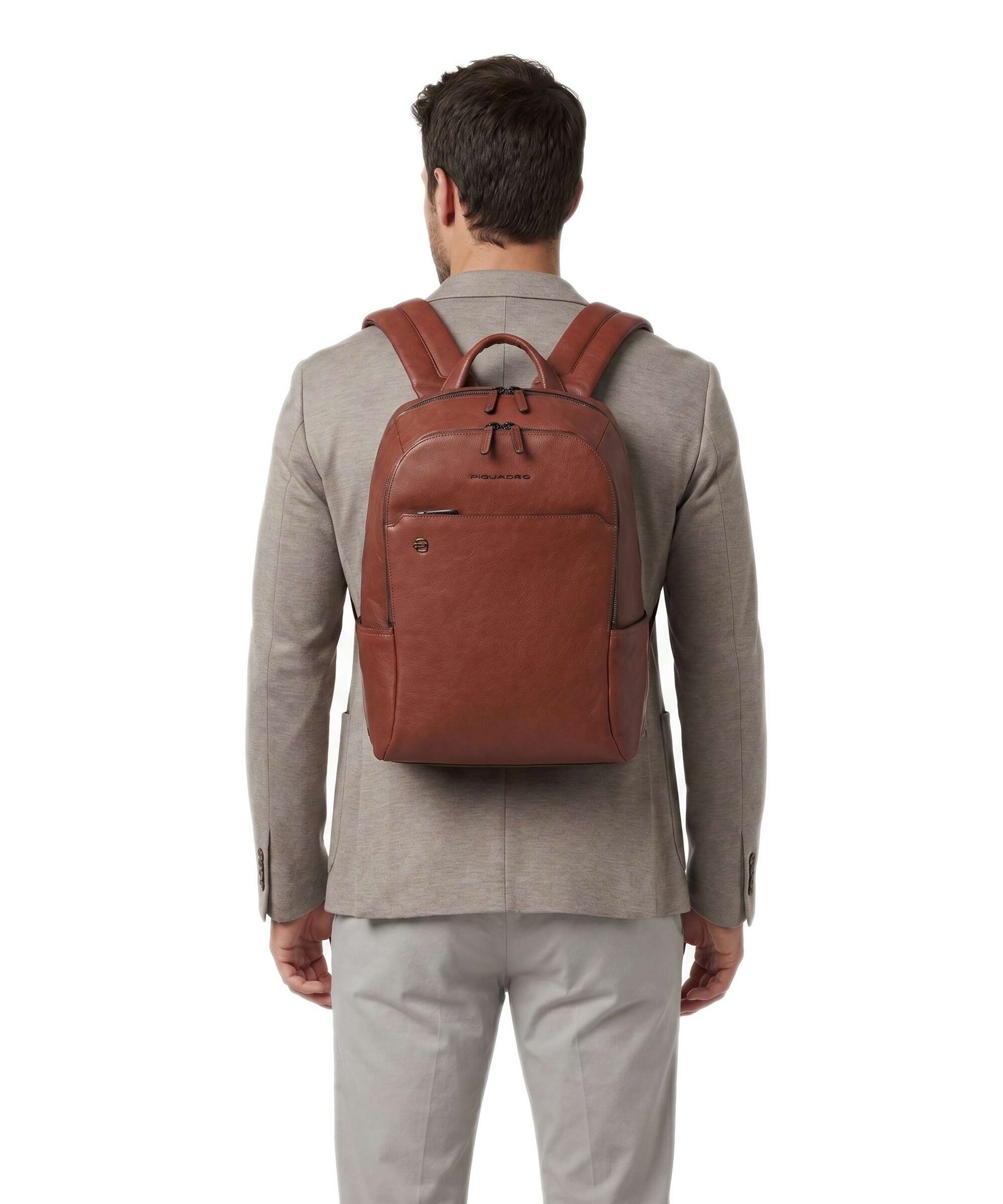 Piquadro Black Square Laptop backpack cuoio