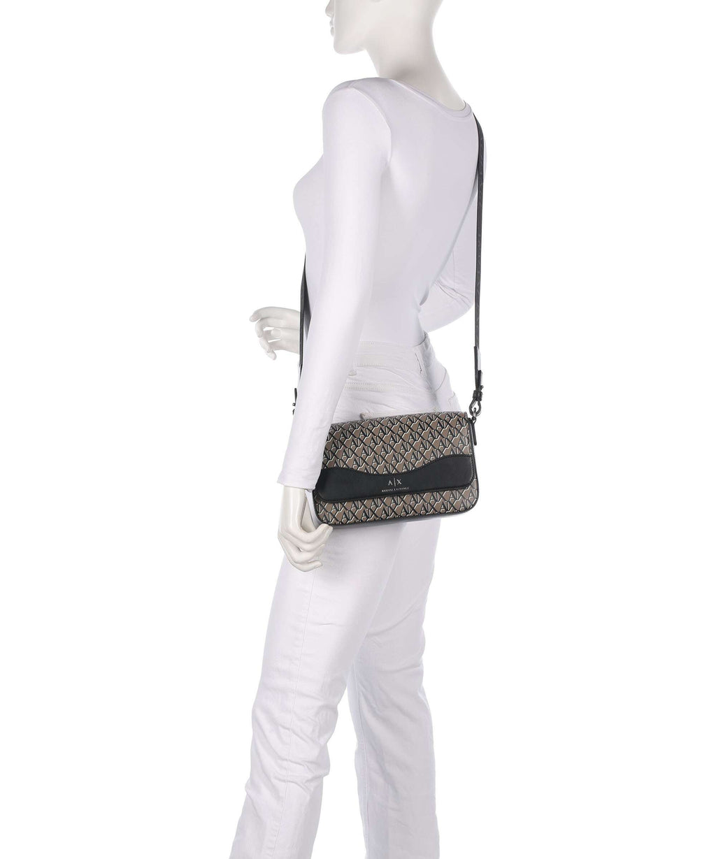 Armani Exchange Wave Monogram Crossbody bag brown bass/black
