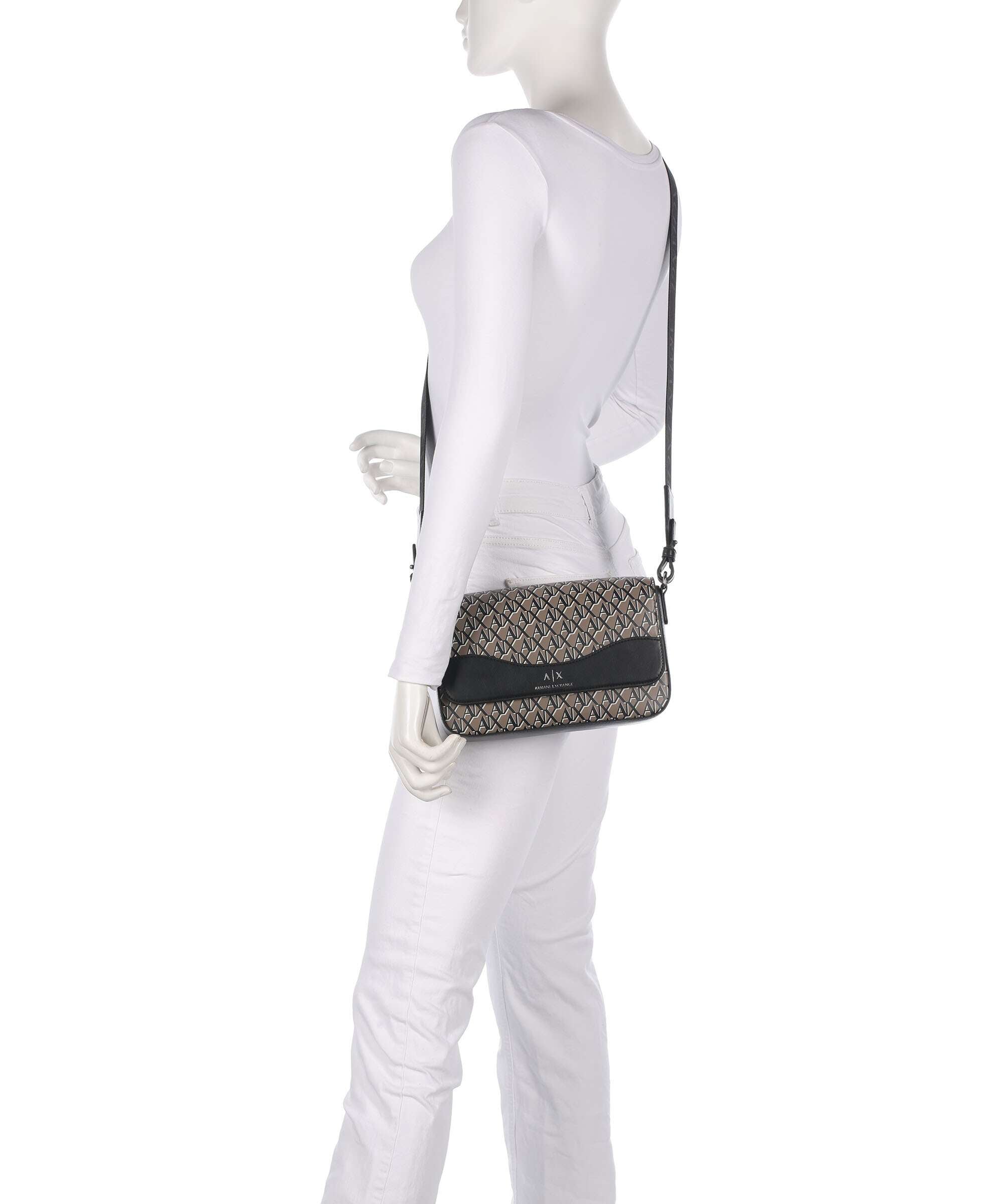 Armani Exchange Wave Monogram Crossbody bag brown bass/black
