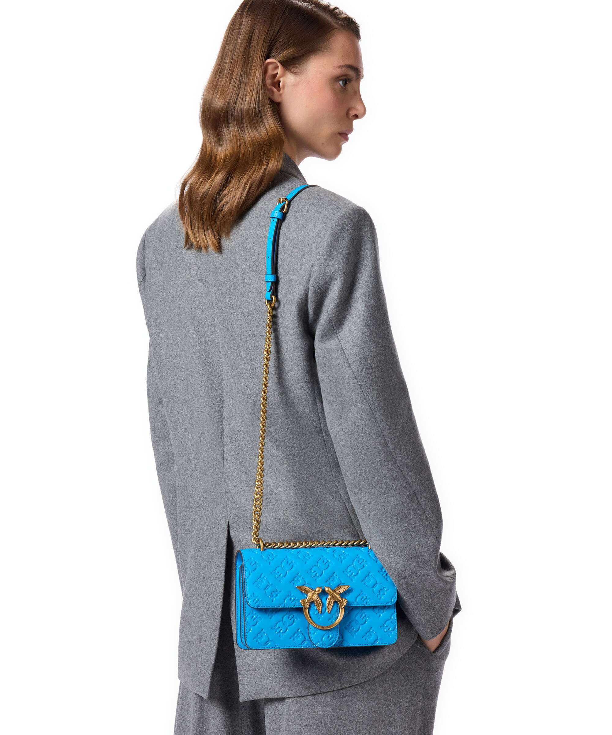 Pinko Love One Mini Shoulder bag azzurro dresda/antique gold