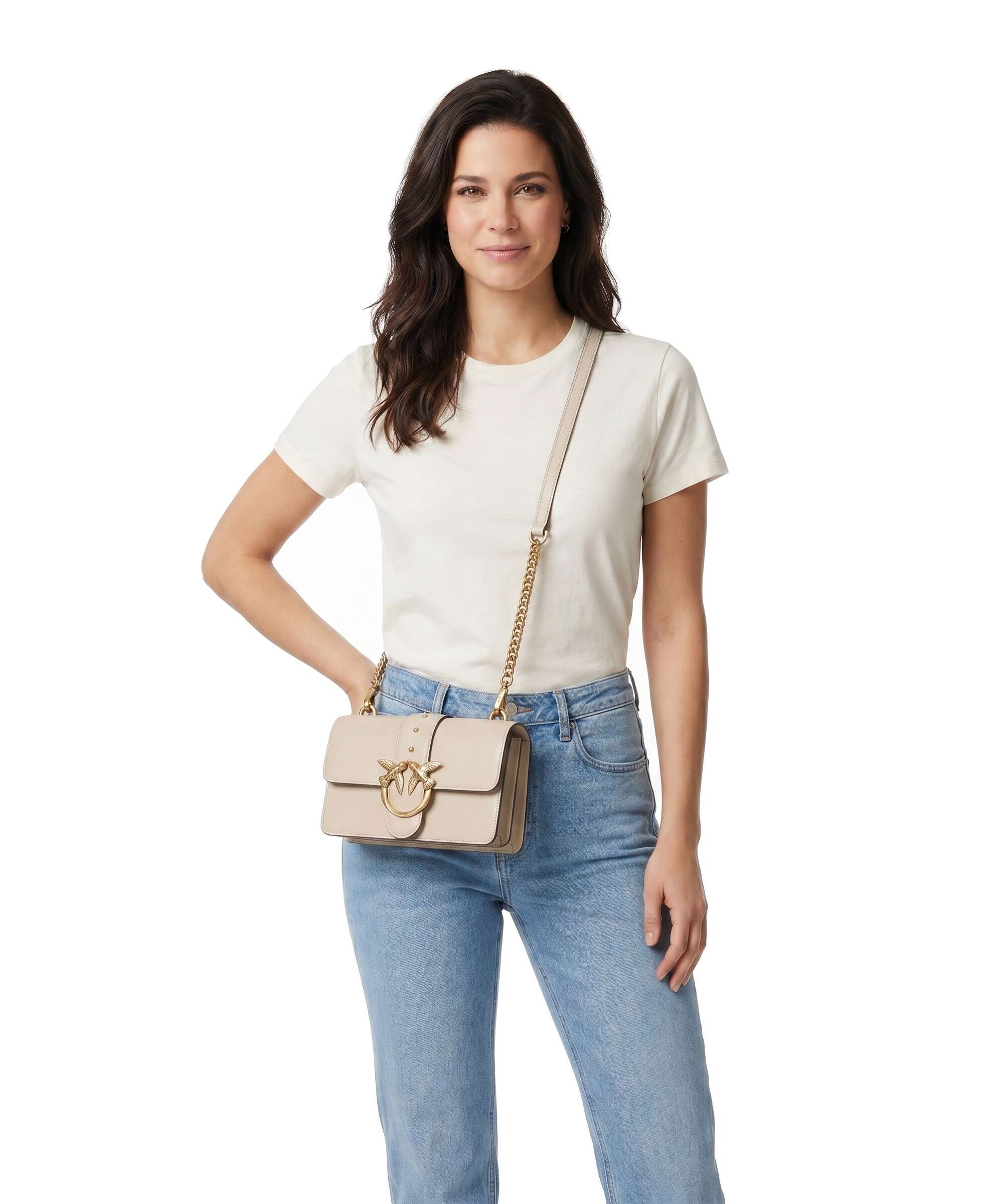 Pinko Love One Mini Crossbody bag beige/grigio fumo/antique gold