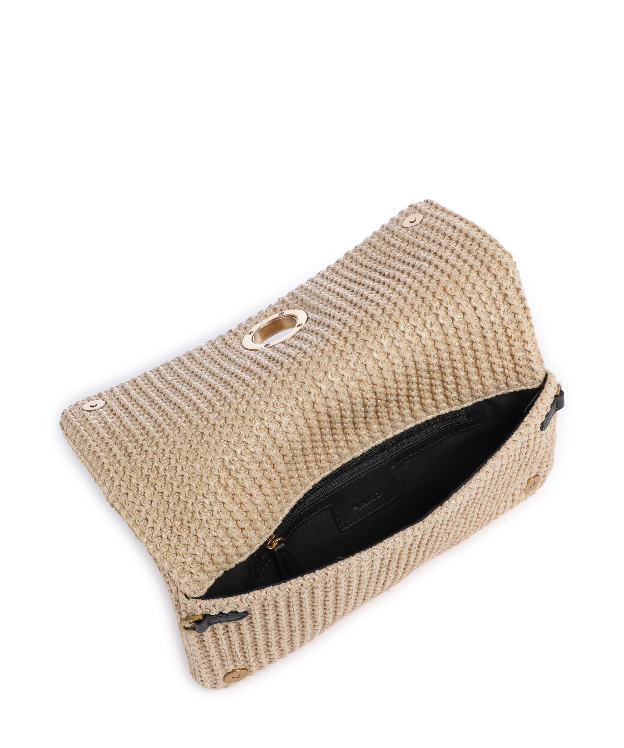 Pinko Love Click Soft Horizontal Classic Crossbody bag rafia/nero/antique gold