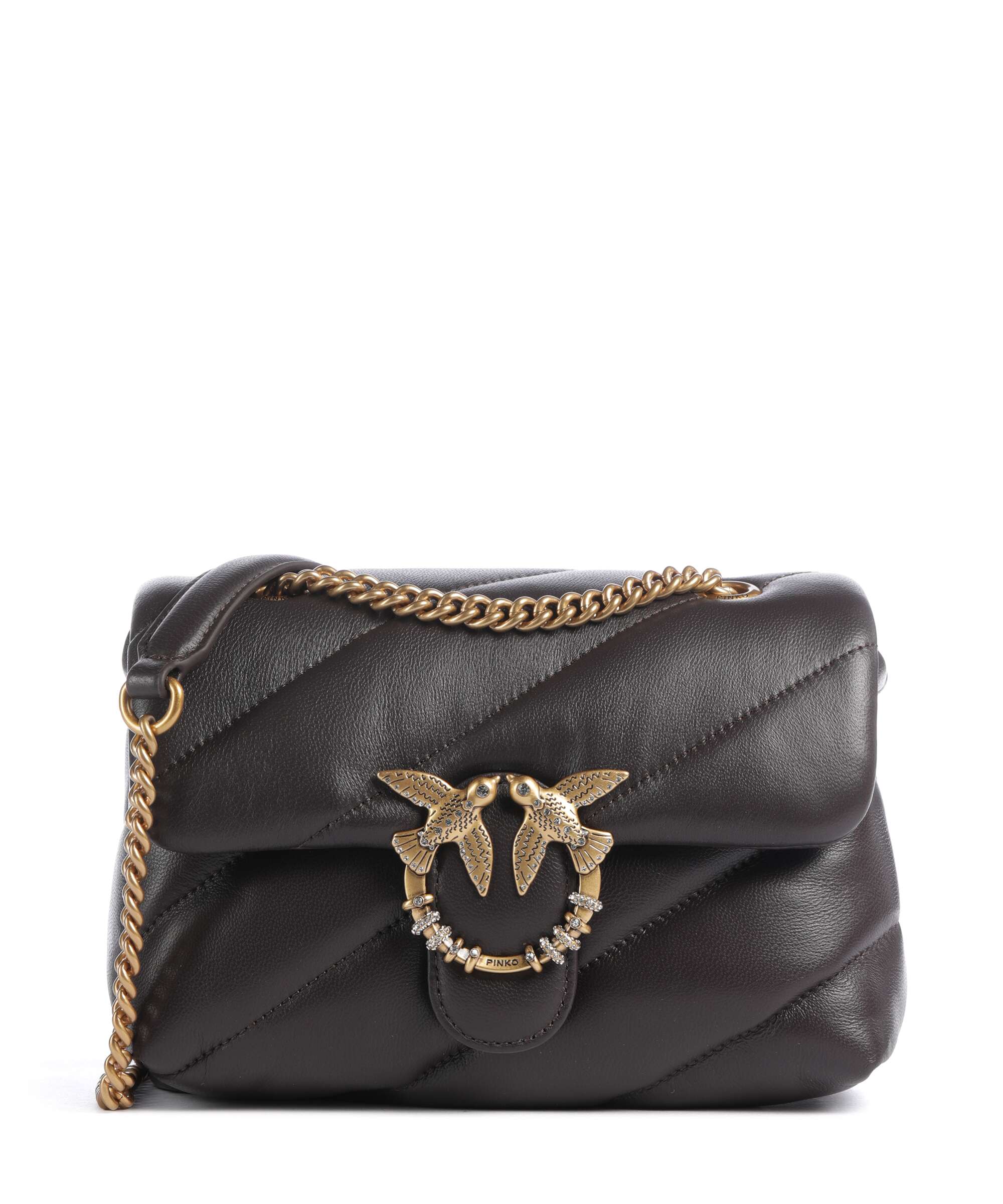 Pinko Love Puff Mini New Buckle Shoulder bag marrone marasca/antique gold