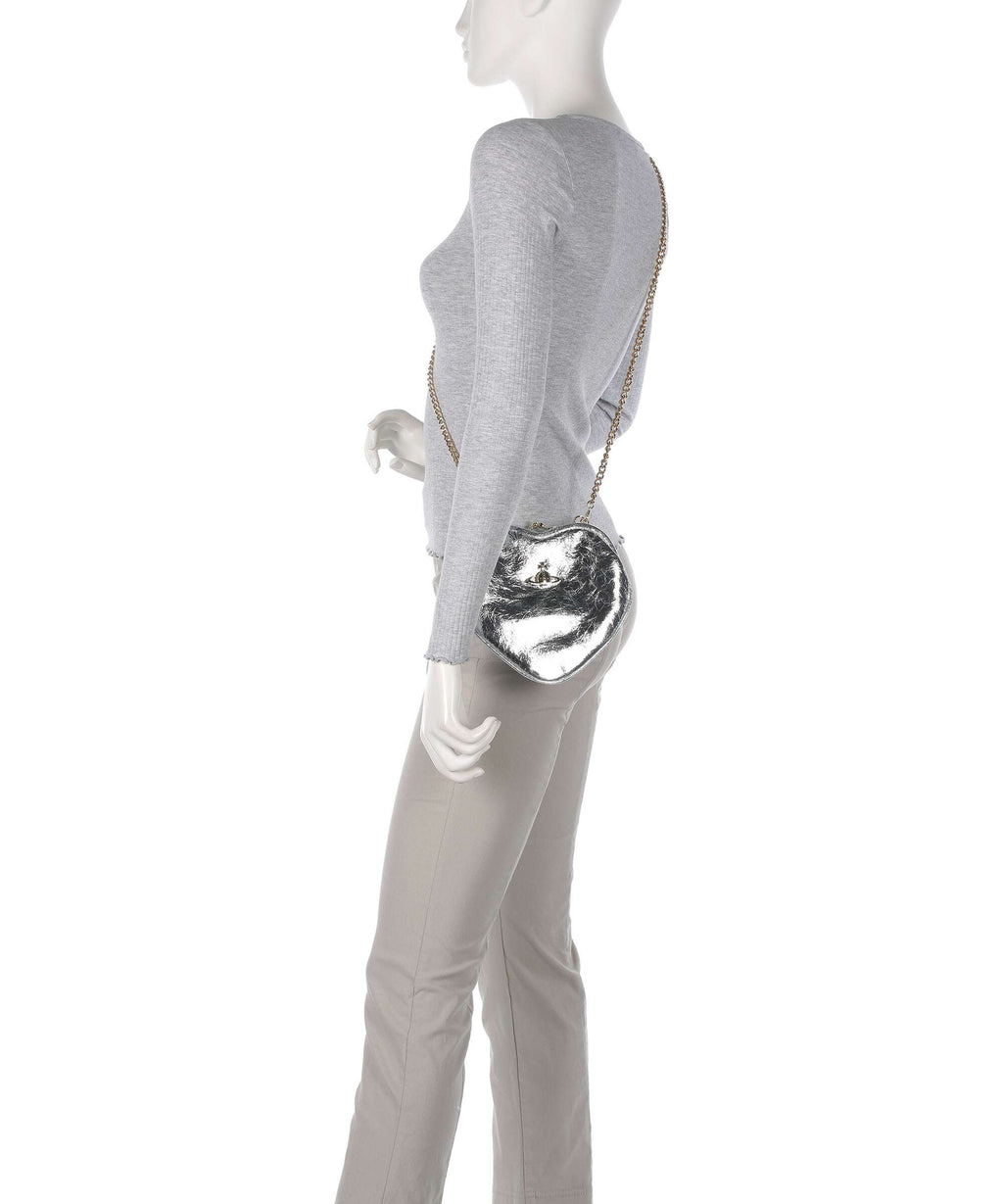 Vivienne Westwood Belle Heart Frame Metallic Crinkle Shoulder bag silver
