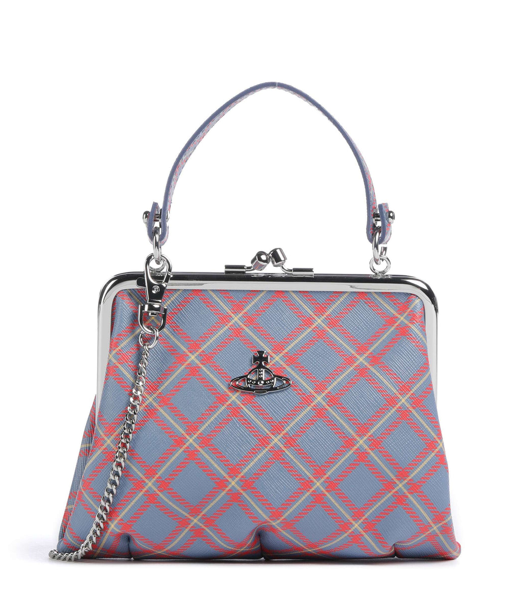 Vivienne Westwood Granny Frame Saffiano Printed Handbag blue/orange tartan