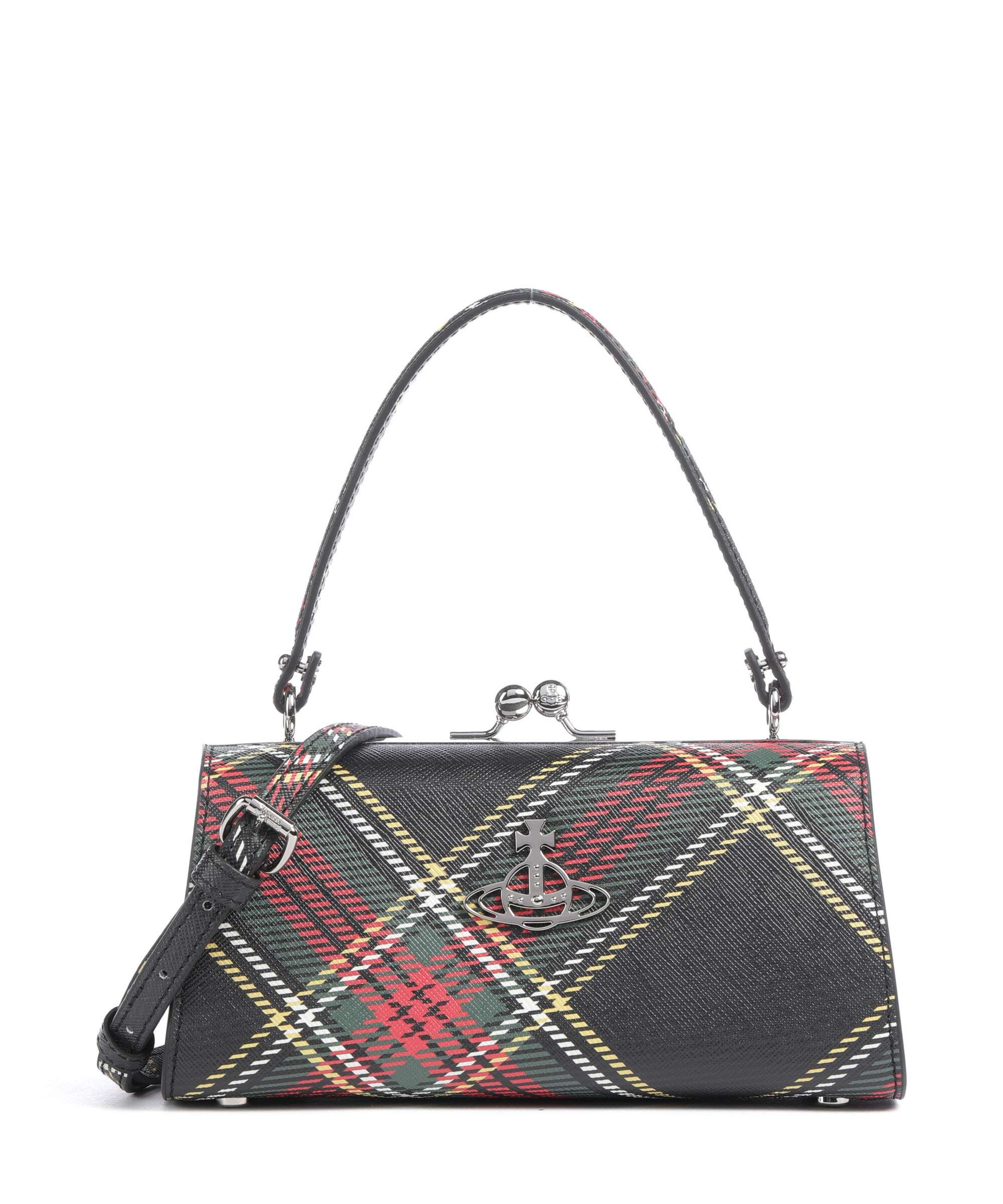 Vivienne Westwood Doll Frame Saffiano Printed XL Handbag chelsea tartan