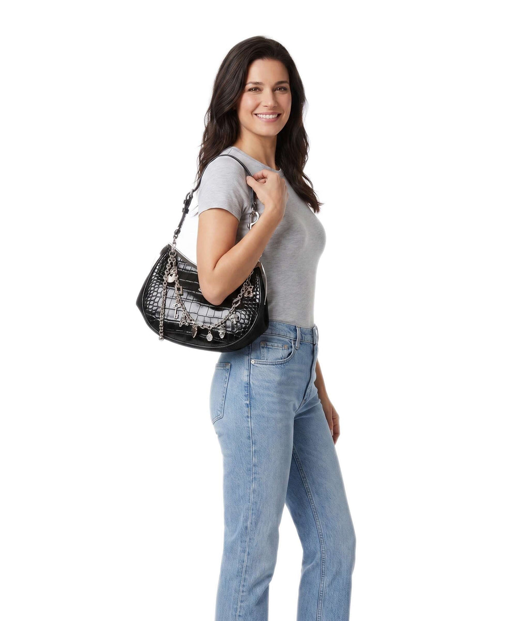 Vivienne Westwood Charm Frame Embossed Croc Shoulder bag black