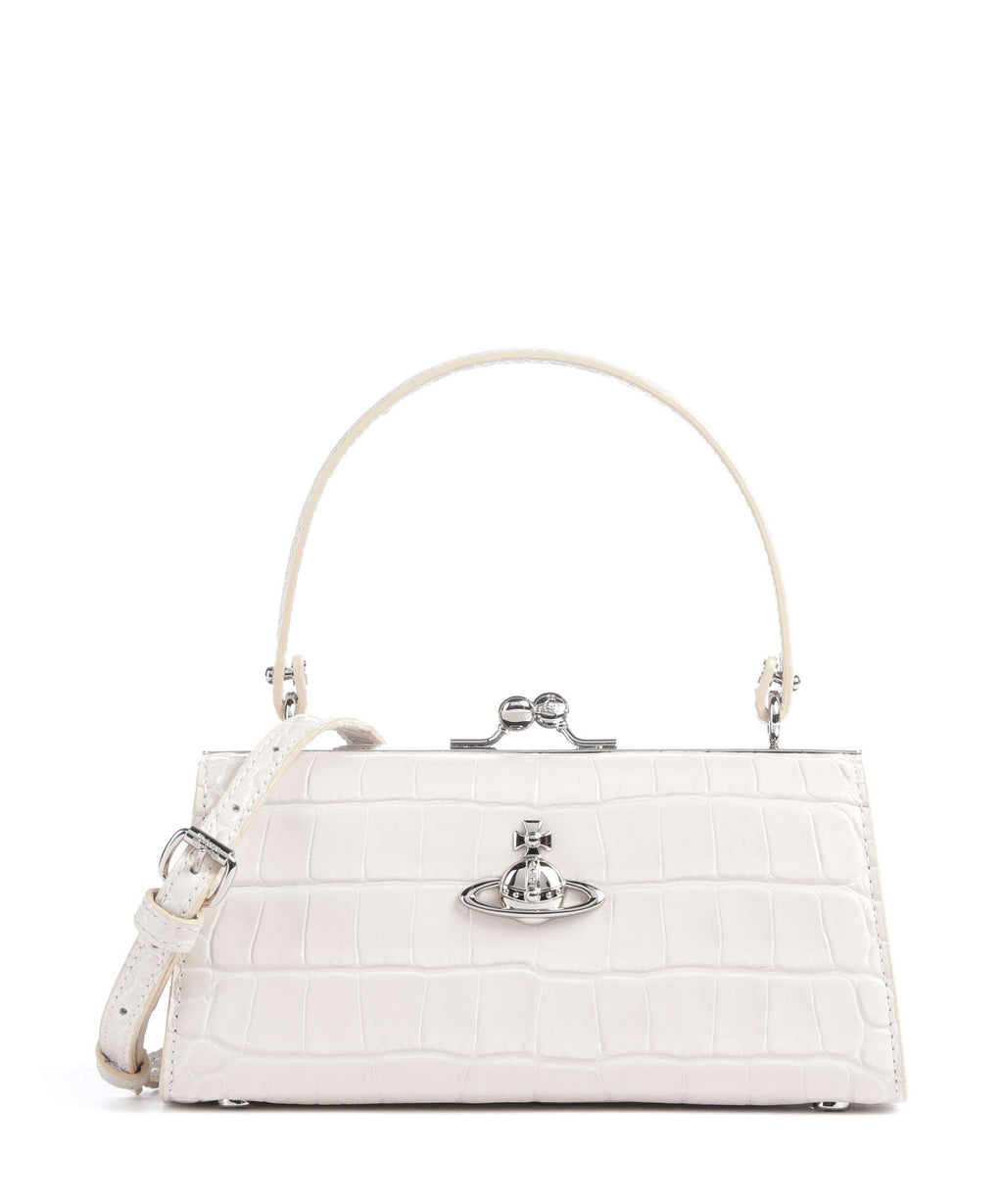 Vivienne Westwood Doll Frame Embossed Croc XL Handbag pearl white