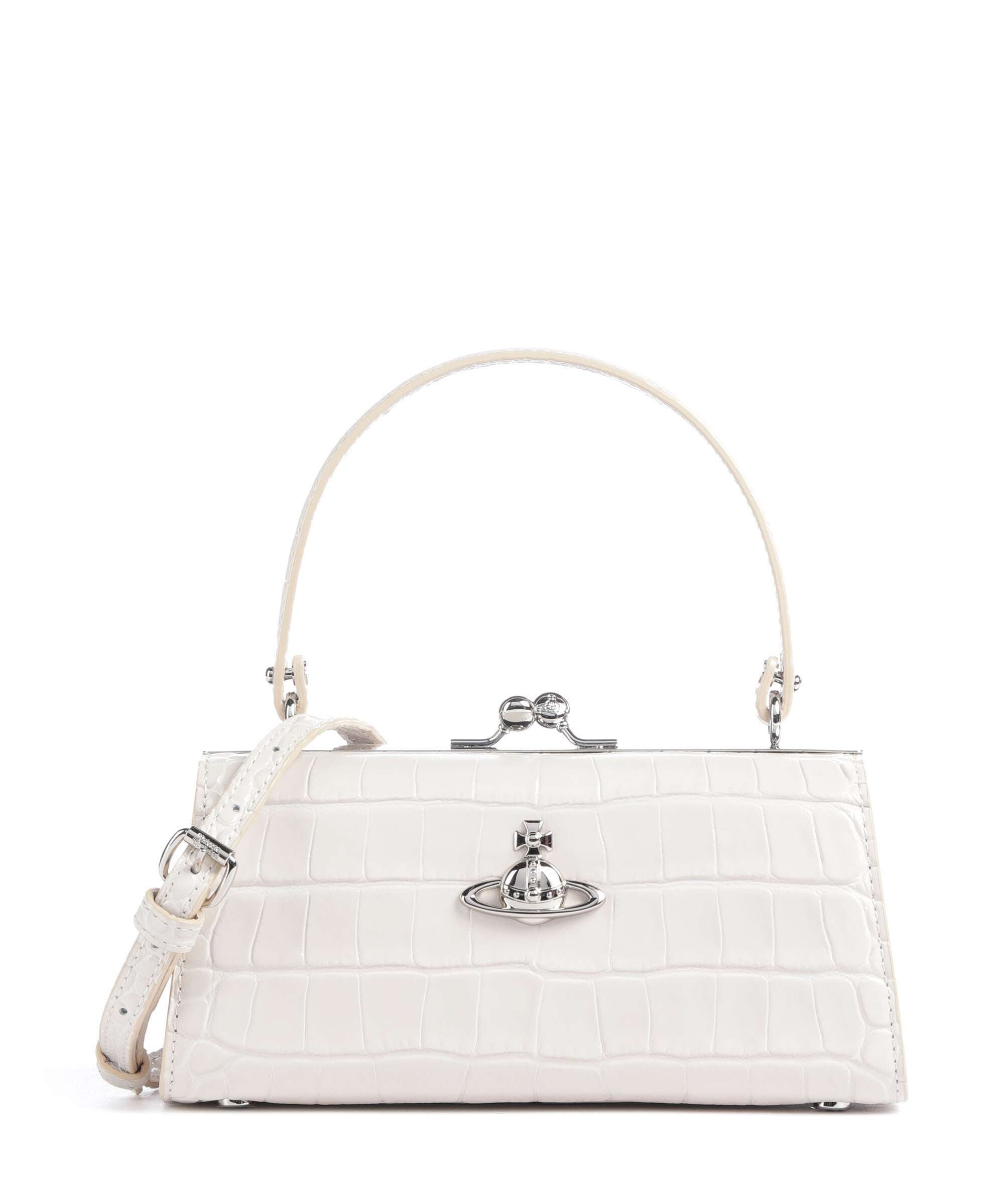 Vivienne Westwood Doll Frame Embossed Croc XL Handbag pearl white