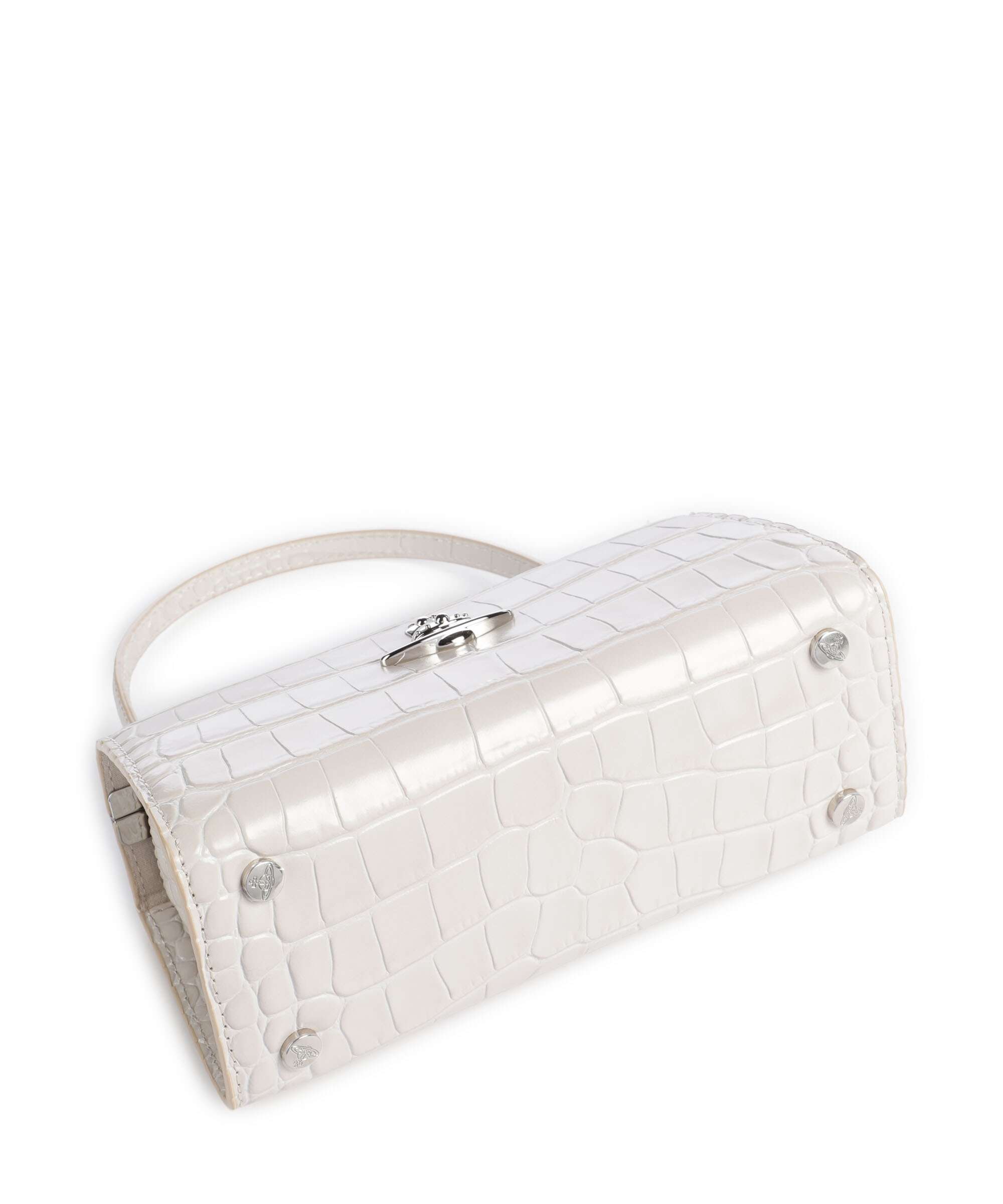 Vivienne Westwood Doll Frame Embossed Croc XL Handbag pearl white