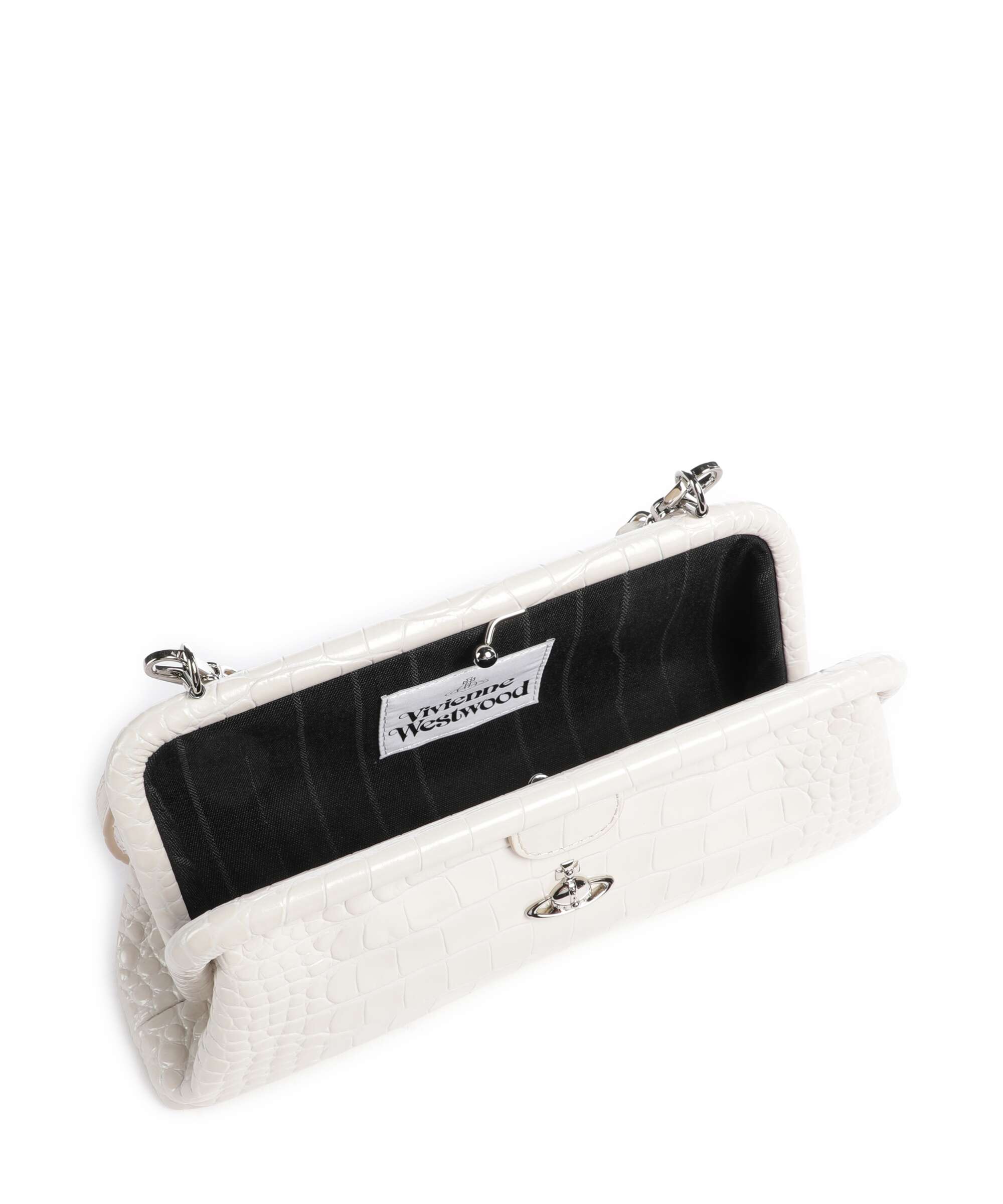 Vivienne Westwood Jane Frame Embossed Croc Shoulder bag pearl white