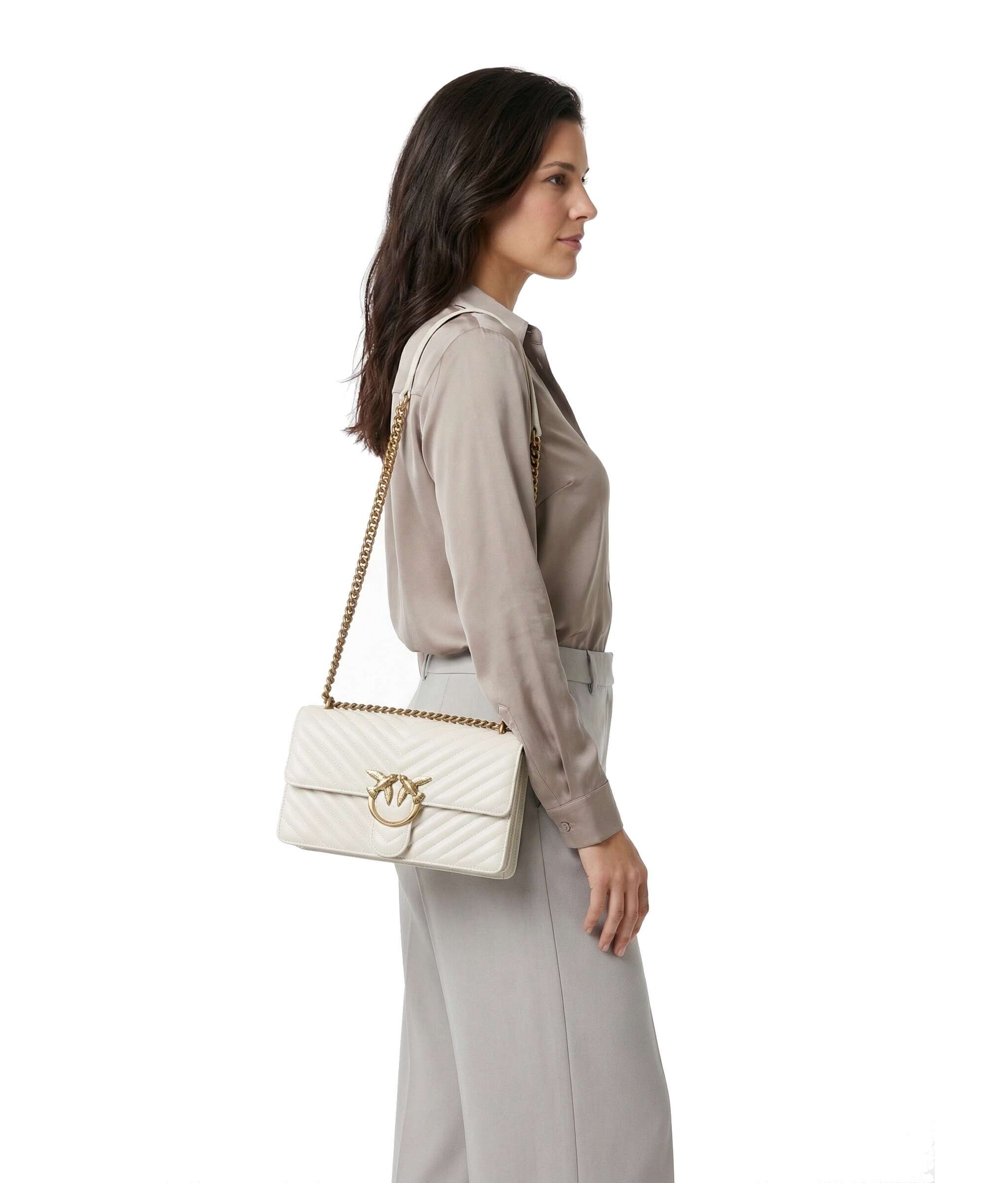 Pinko Love One Classic Shoulder bag bianco seta/antique gold