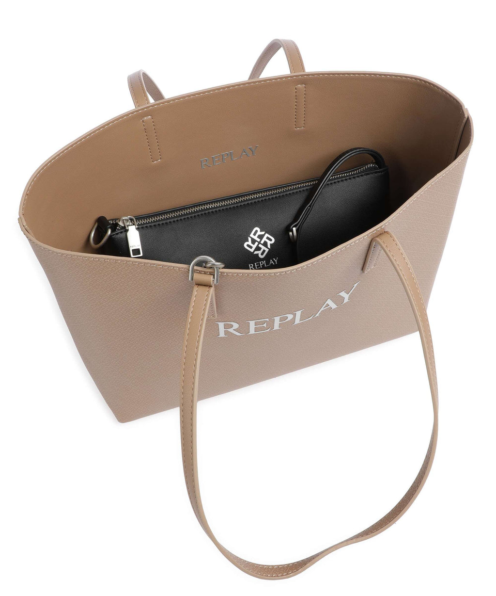 Replay Tote bag dirty pale beige/black