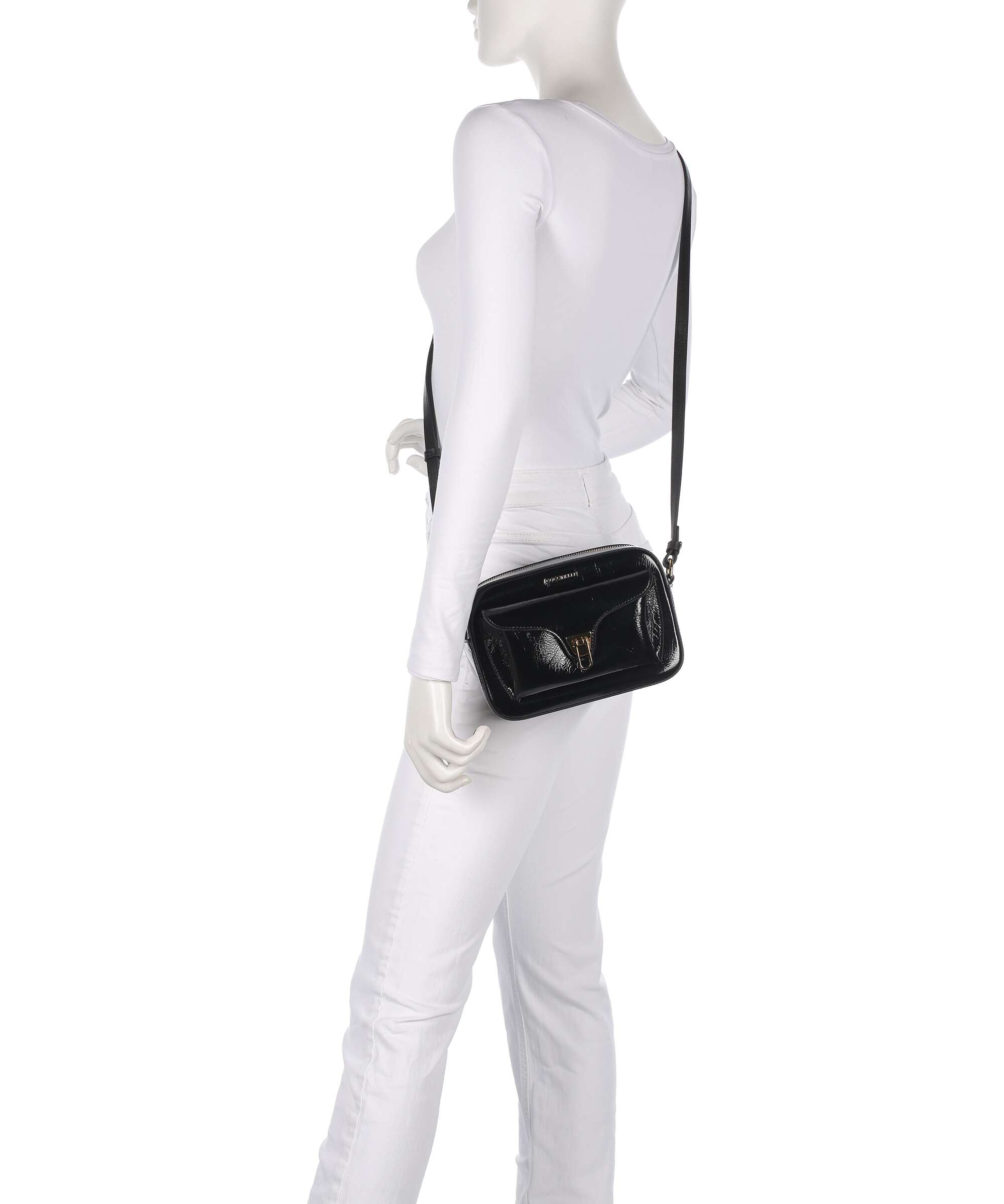 Coccinelle Beat Shiny Wrinkled Crossbody bag noir