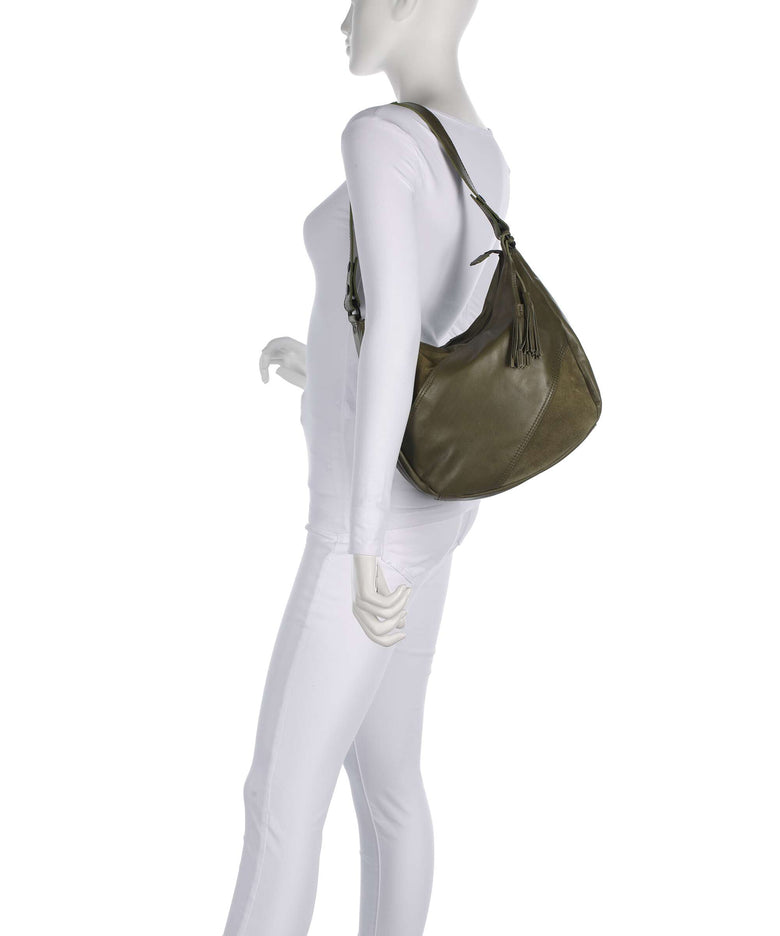 Spikes & Sparrow Suede Mix Natalia Hobo bag green