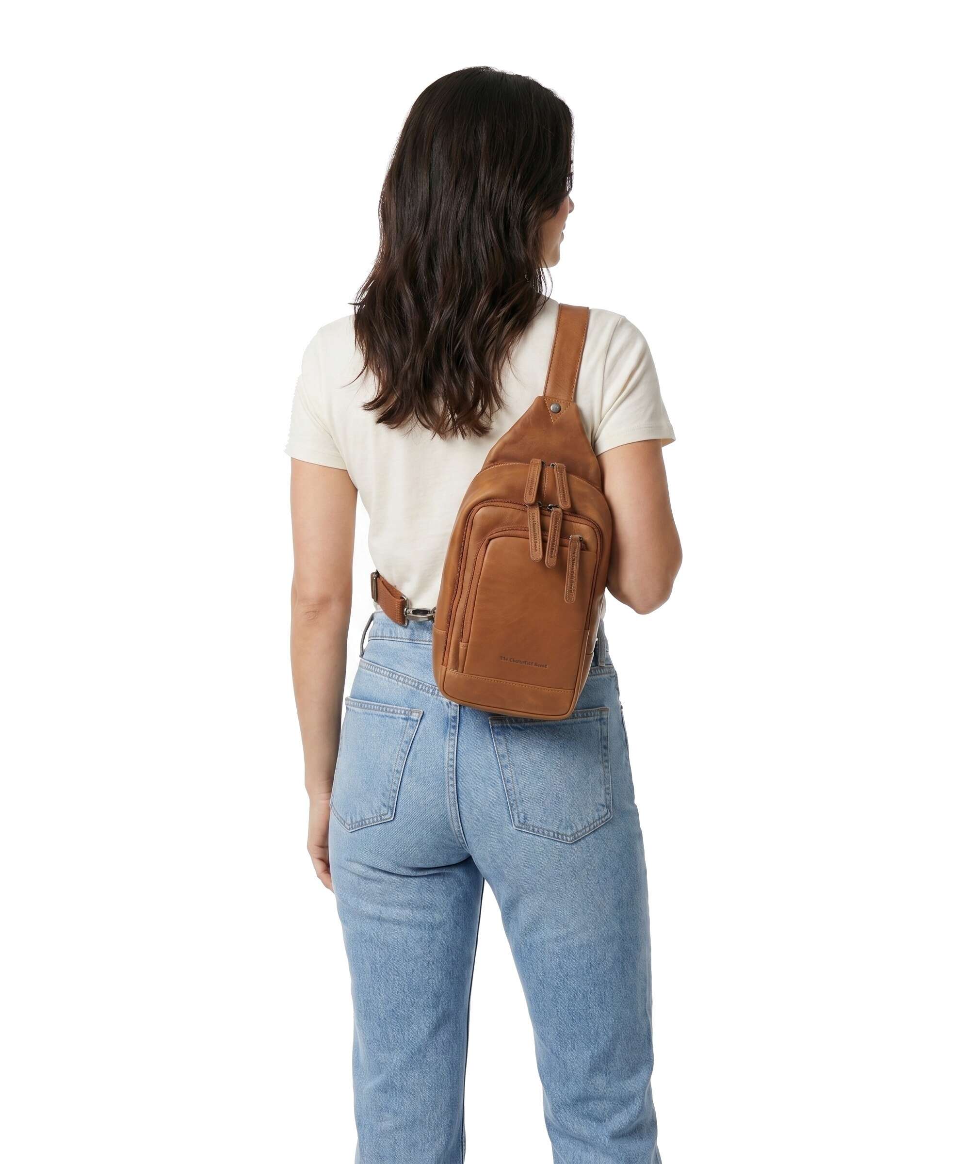 The Chesterfield Brand Cow Wax Pull Up Riga Sling bag cognac