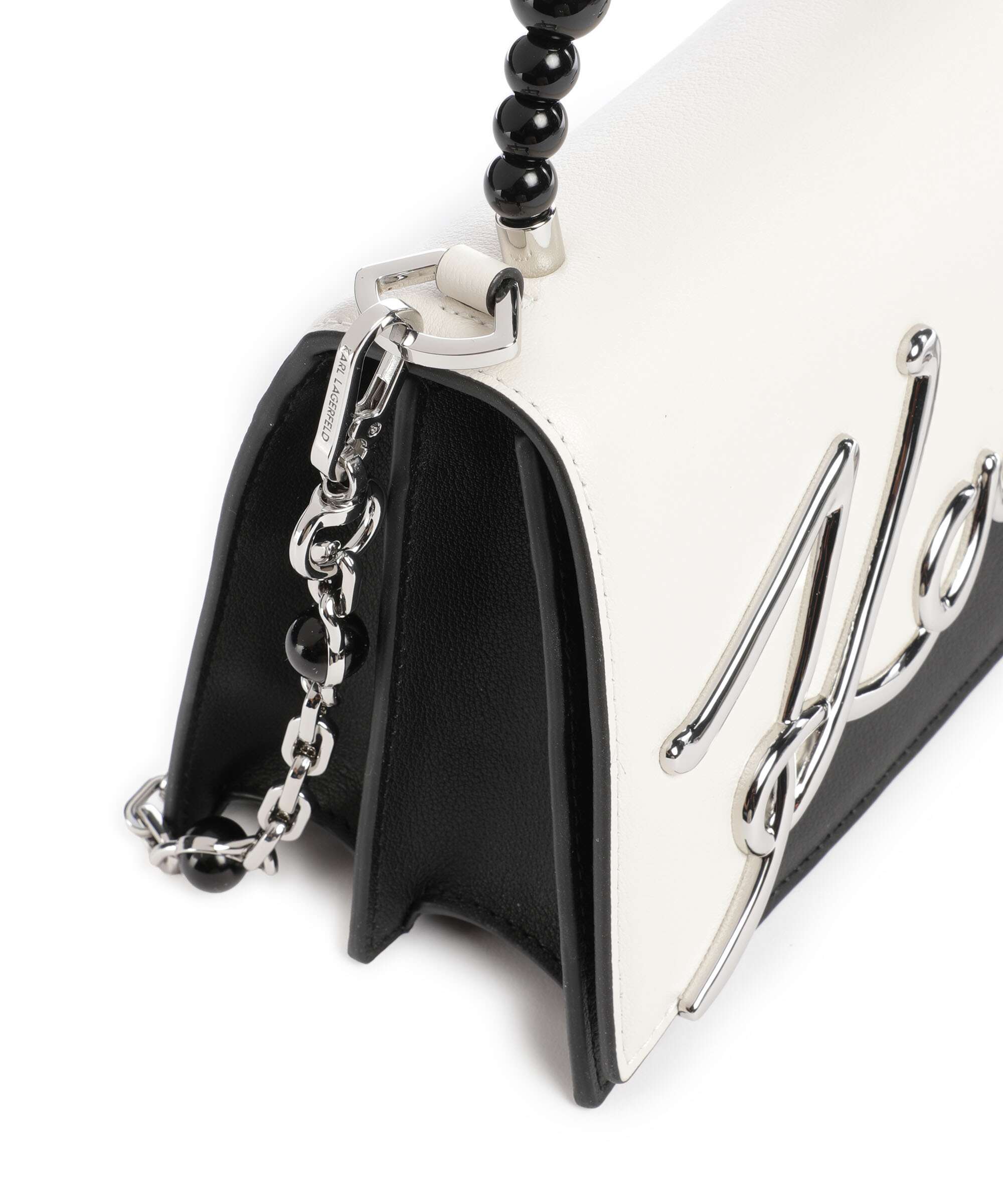 Karl Lagerfeld K/Signature 2.0 Small Pearls Handbag white/black