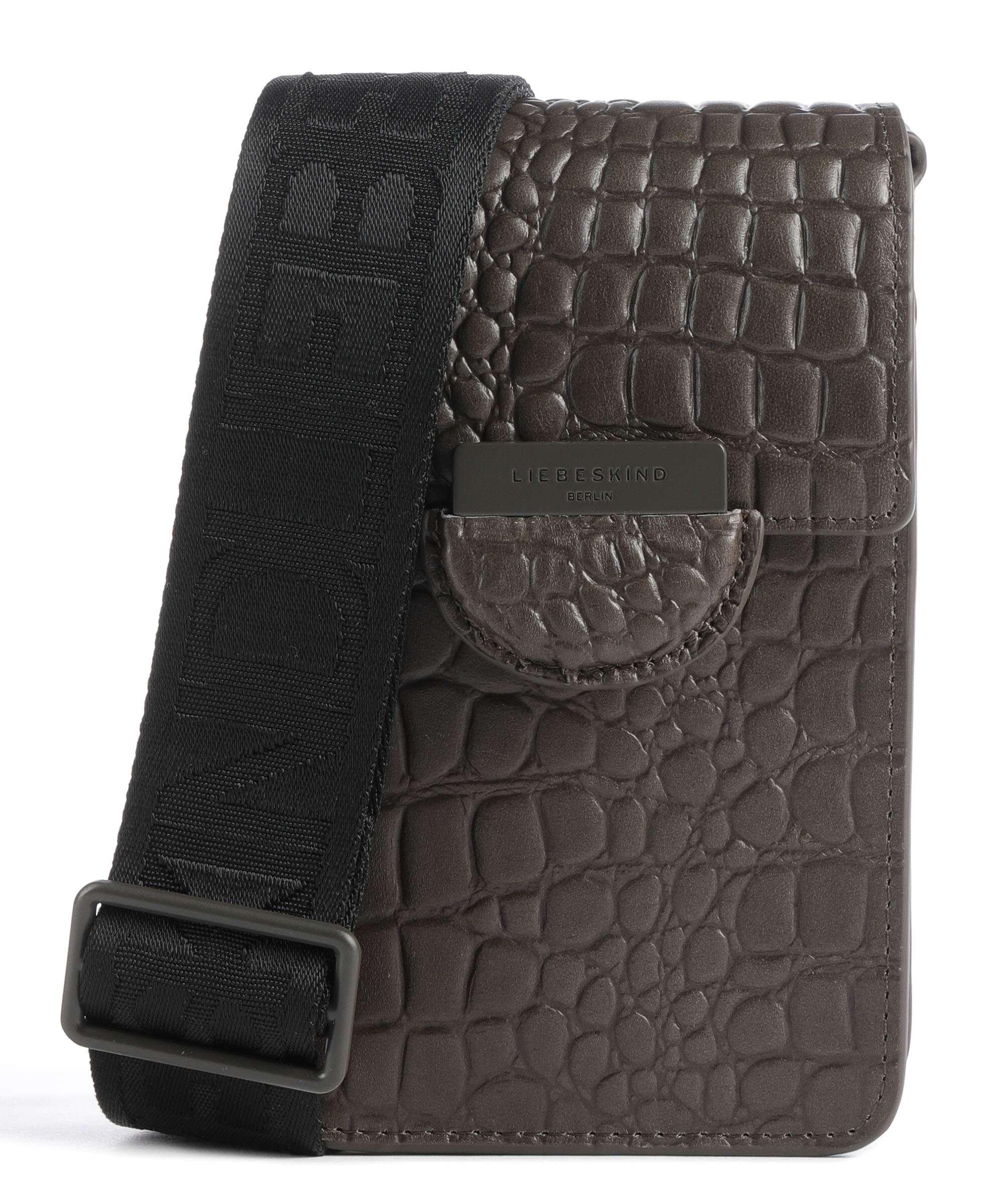 Liebeskind Pam Waxy Croco Handytasche geprägtes Leder olivgrün