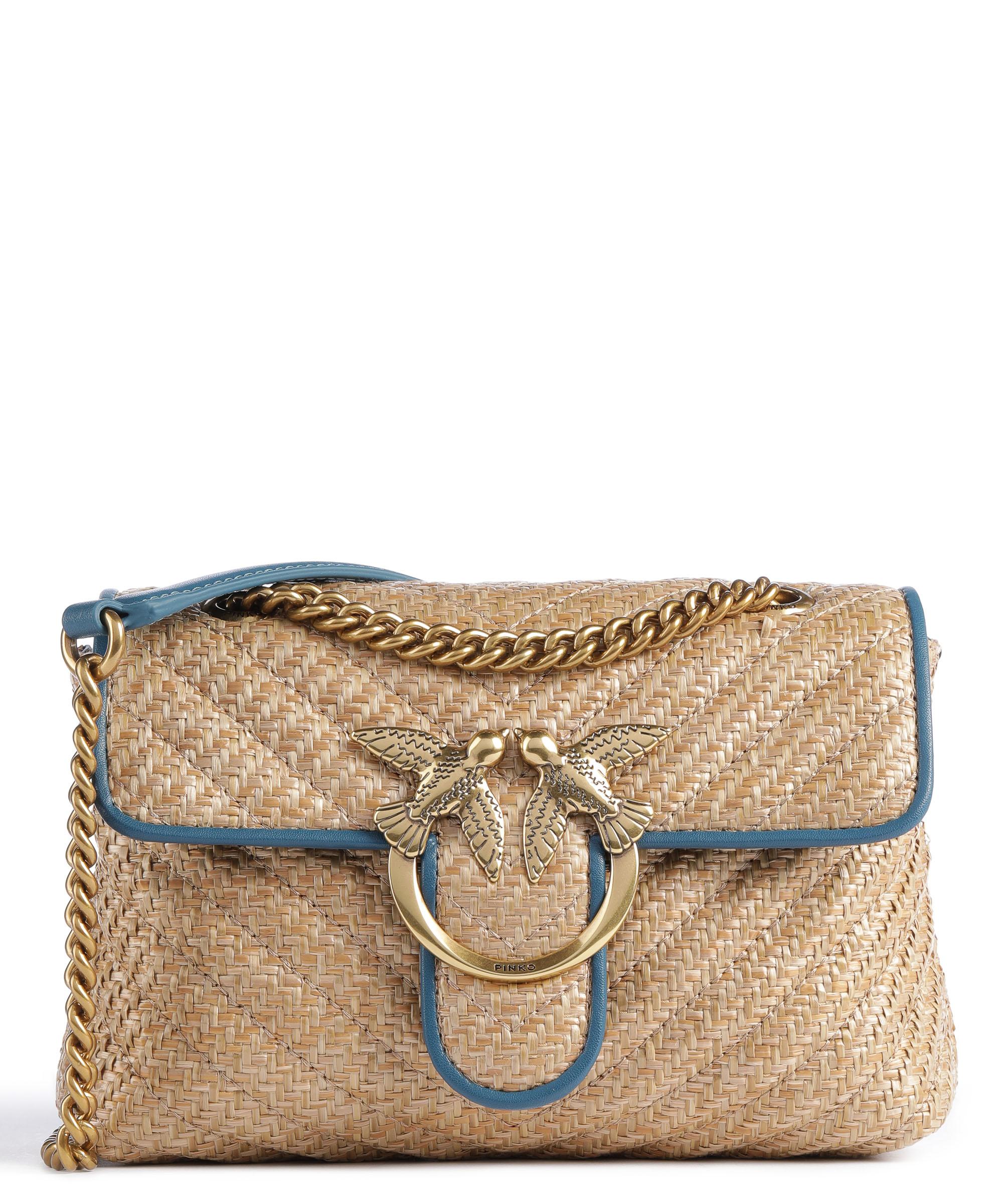 Pinko Love Lady Puff Mini Umhängetasche fein genarbtes Leder Textil beige/blau Pinko Love Lady Puff Mini Umhängetasche fein genarbtes Leder Textil beige/blau