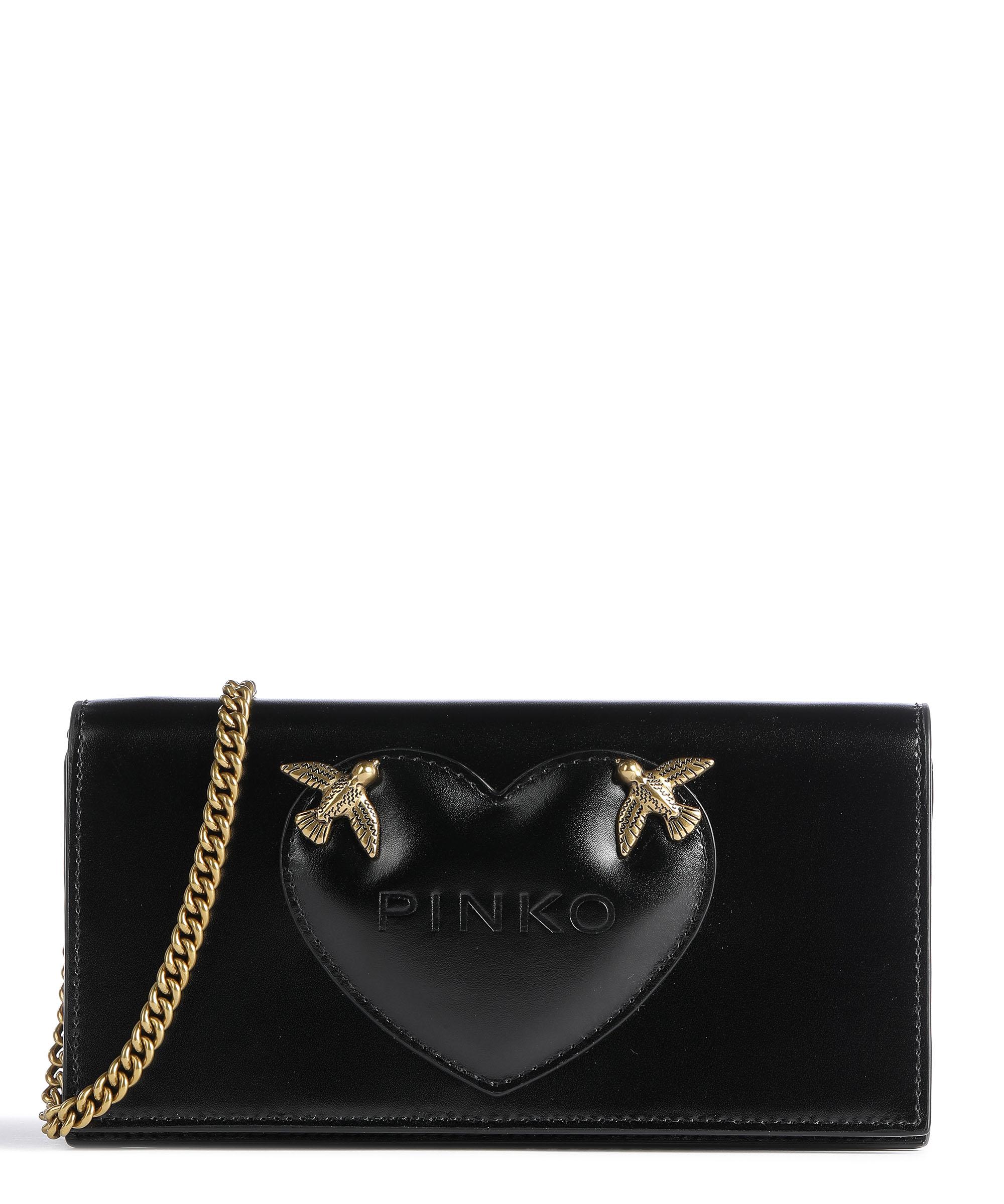 Pinko Flap Wallet Clutch genarbtes Leder schwarz