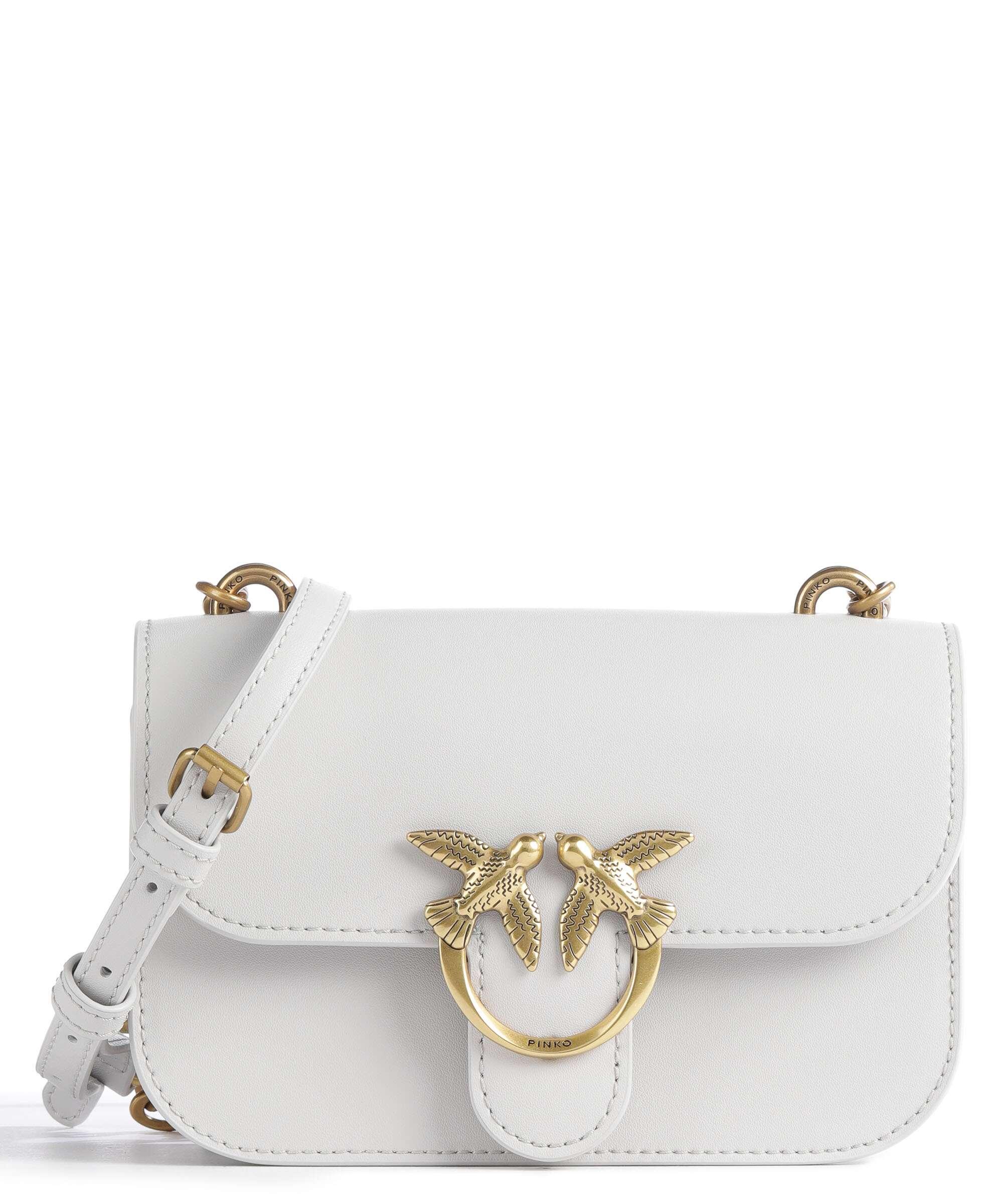 Pinko Love Bell Mini Umhängetasche fein genarbtes Leder hellgrau