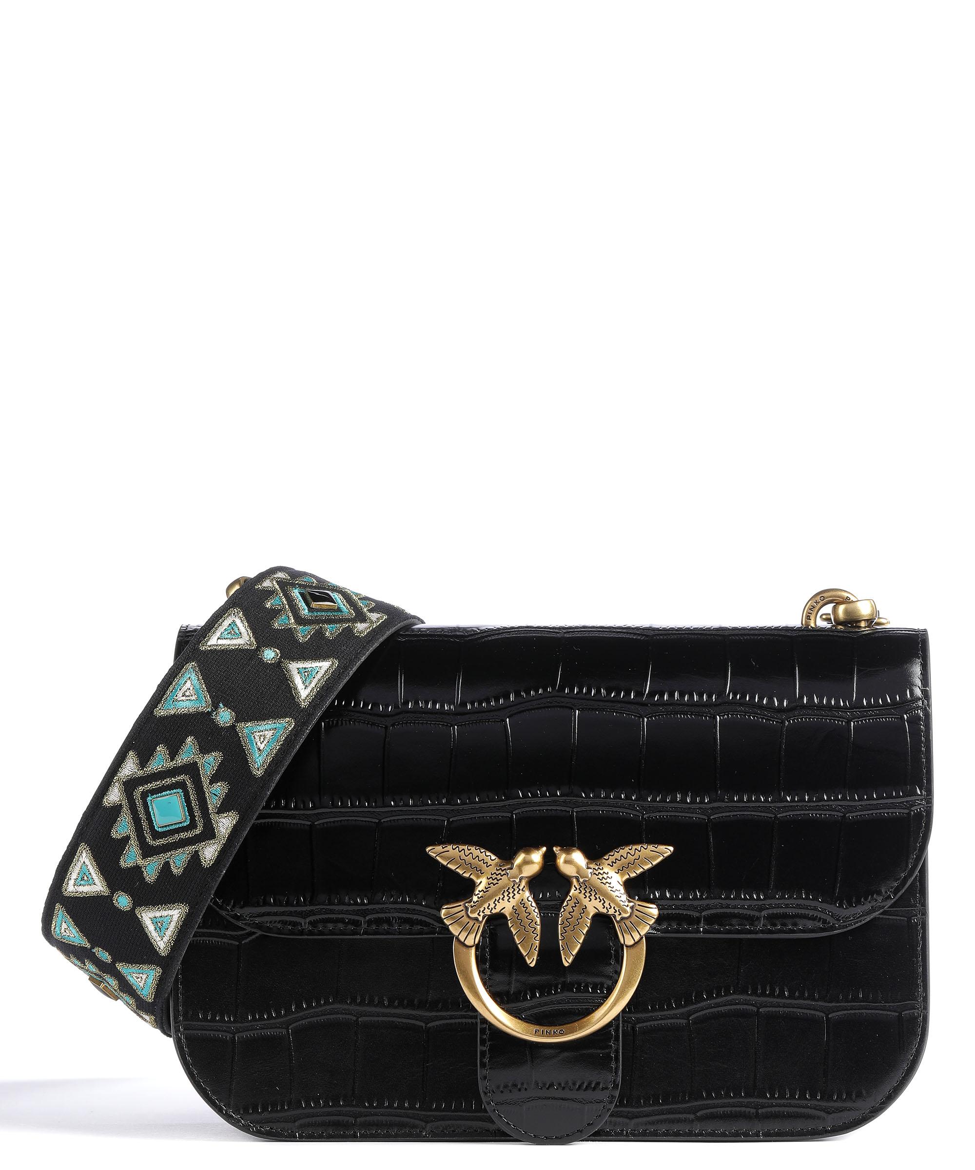 Pinko Love Bell Classic Umhängetasche geprägtes Rindsleder schwarz