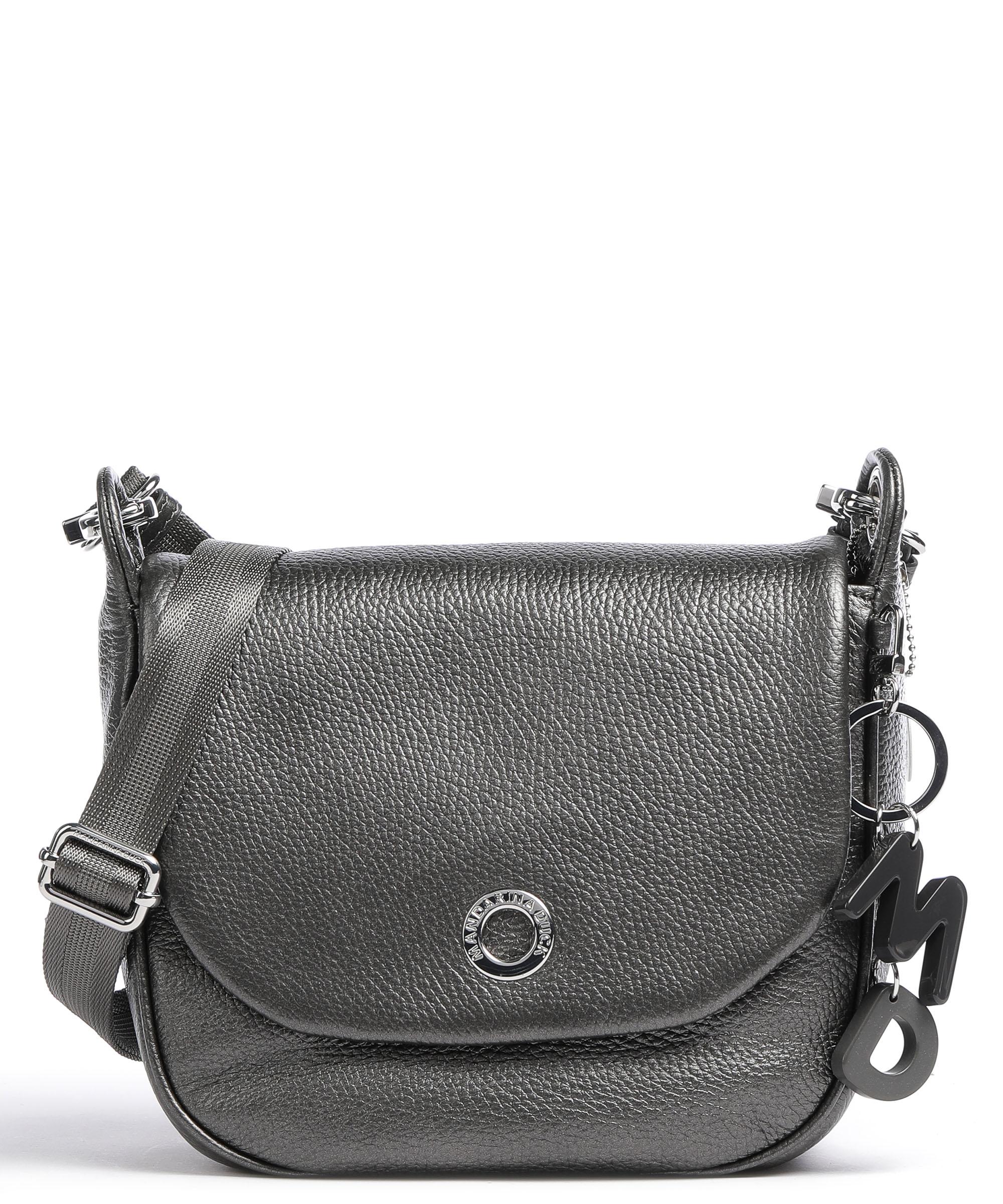 Mandarina Duck Mellow Lux Umhängetasche genarbtes Kalbsleder dunkelgrau