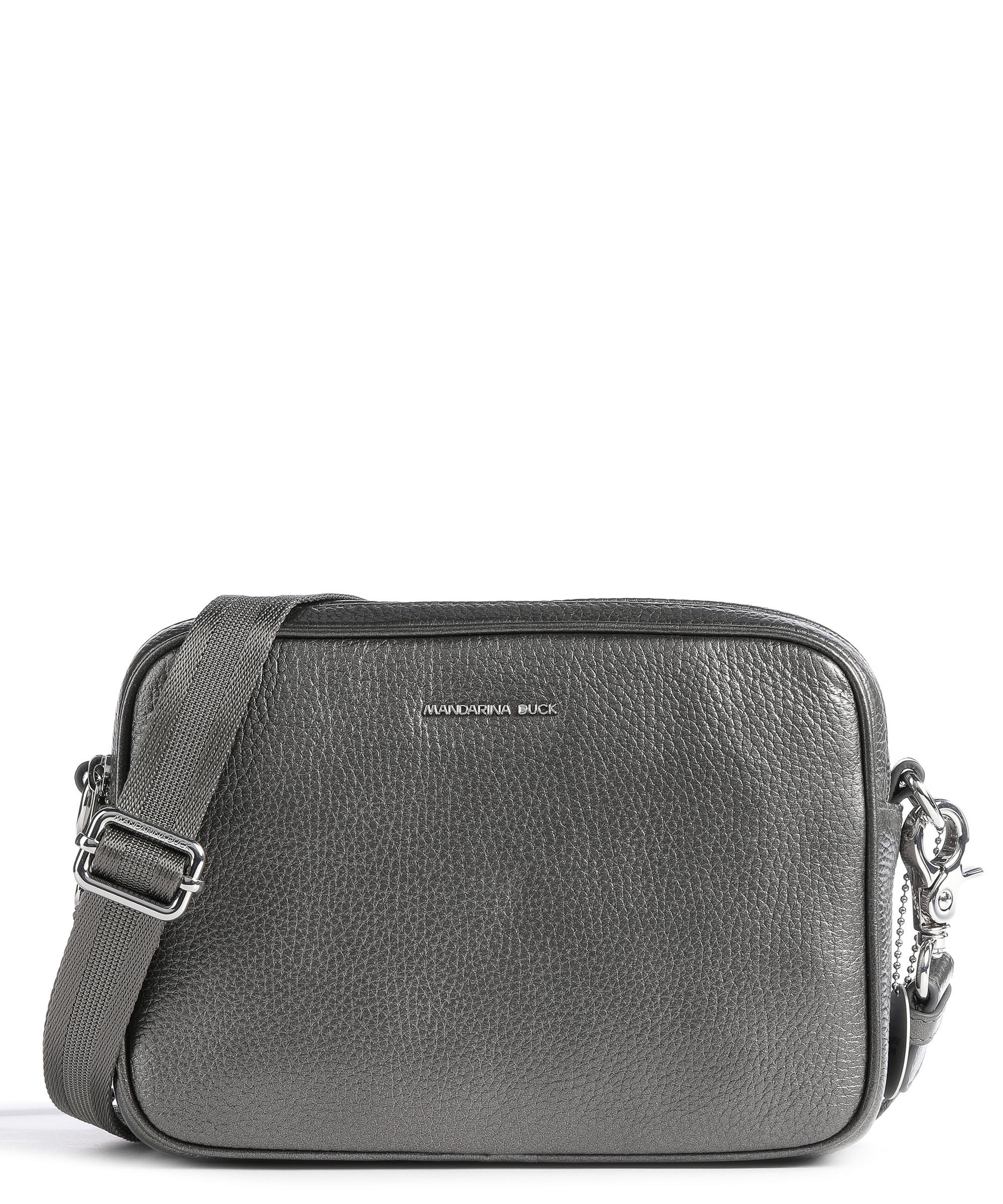 Mandarina Duck Mellow Lux Umhängetasche genarbtes Kalbsleder dunkelgrau