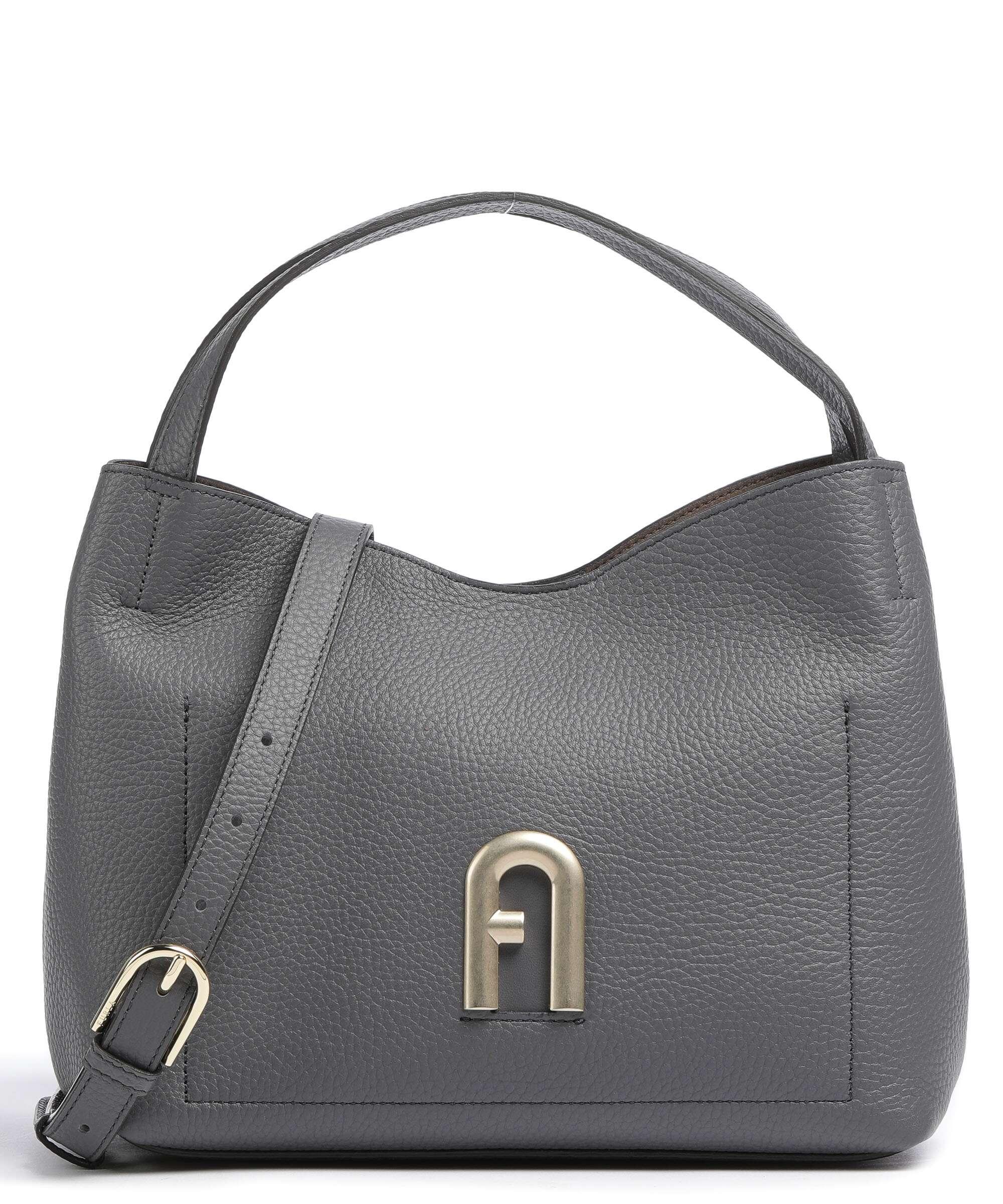 Furla Primula S Beuteltasche genarbtes Leder dunkelgrau