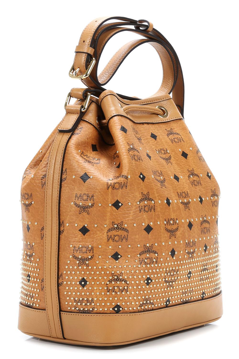 Mcm gold visetos drawstring medium cognac deals